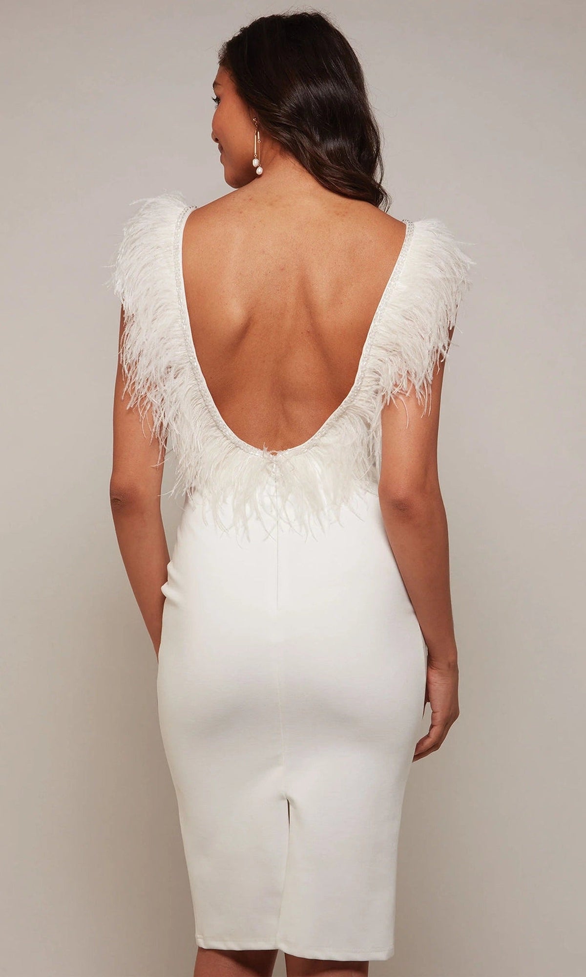 Alyce Paris 70033 - Feather Trimmed V-Neck Sheath Dress