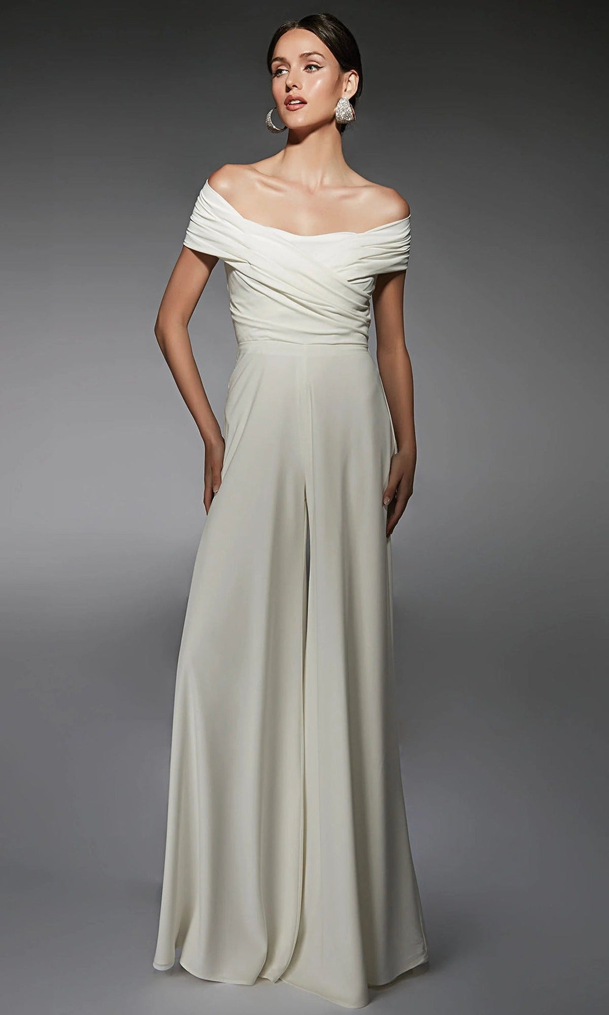 Alyce Paris 70067 - Elegant Off Shoulder Ruched Jumpsuit