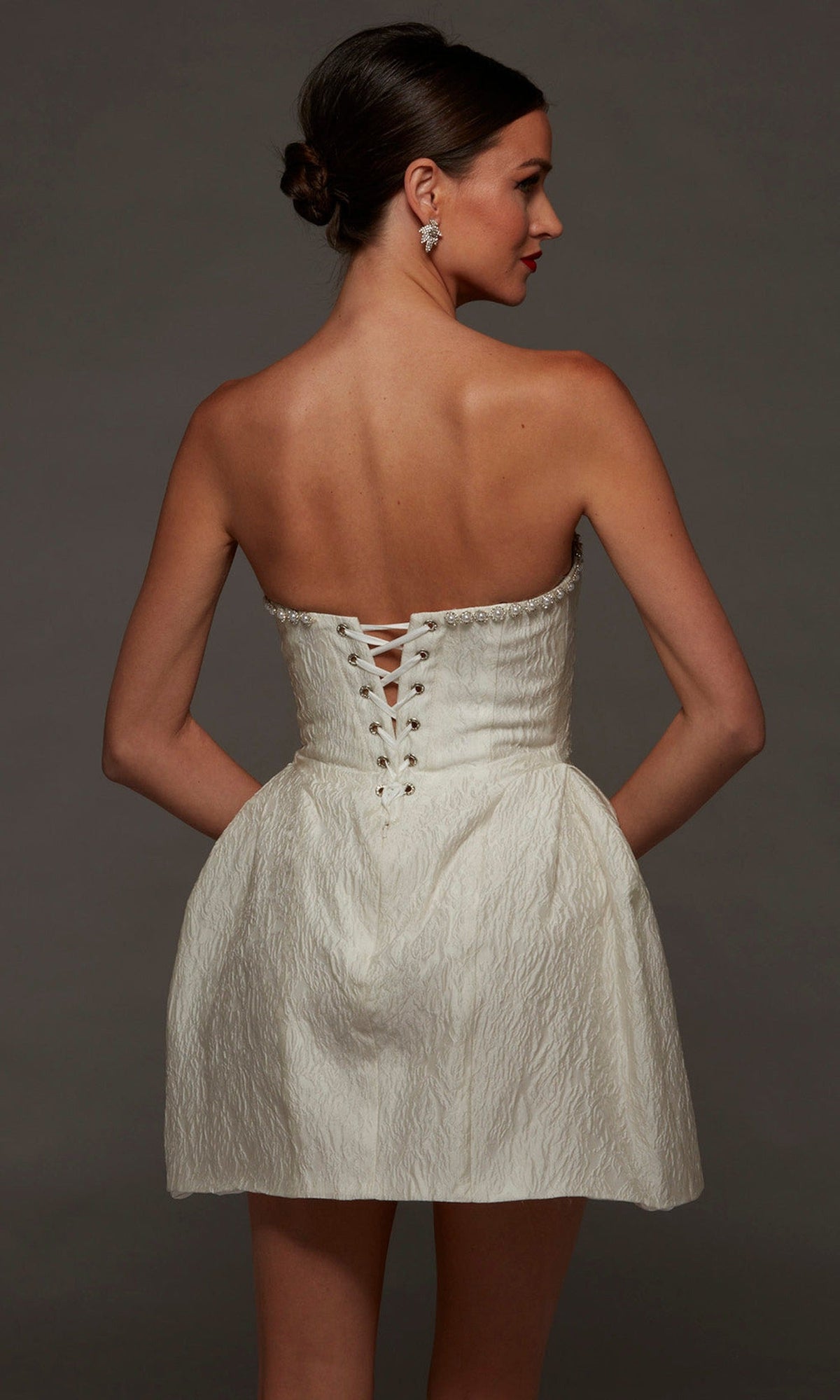 Alyce Paris 70097 - Lace-Up Back Strapless Flared Dress