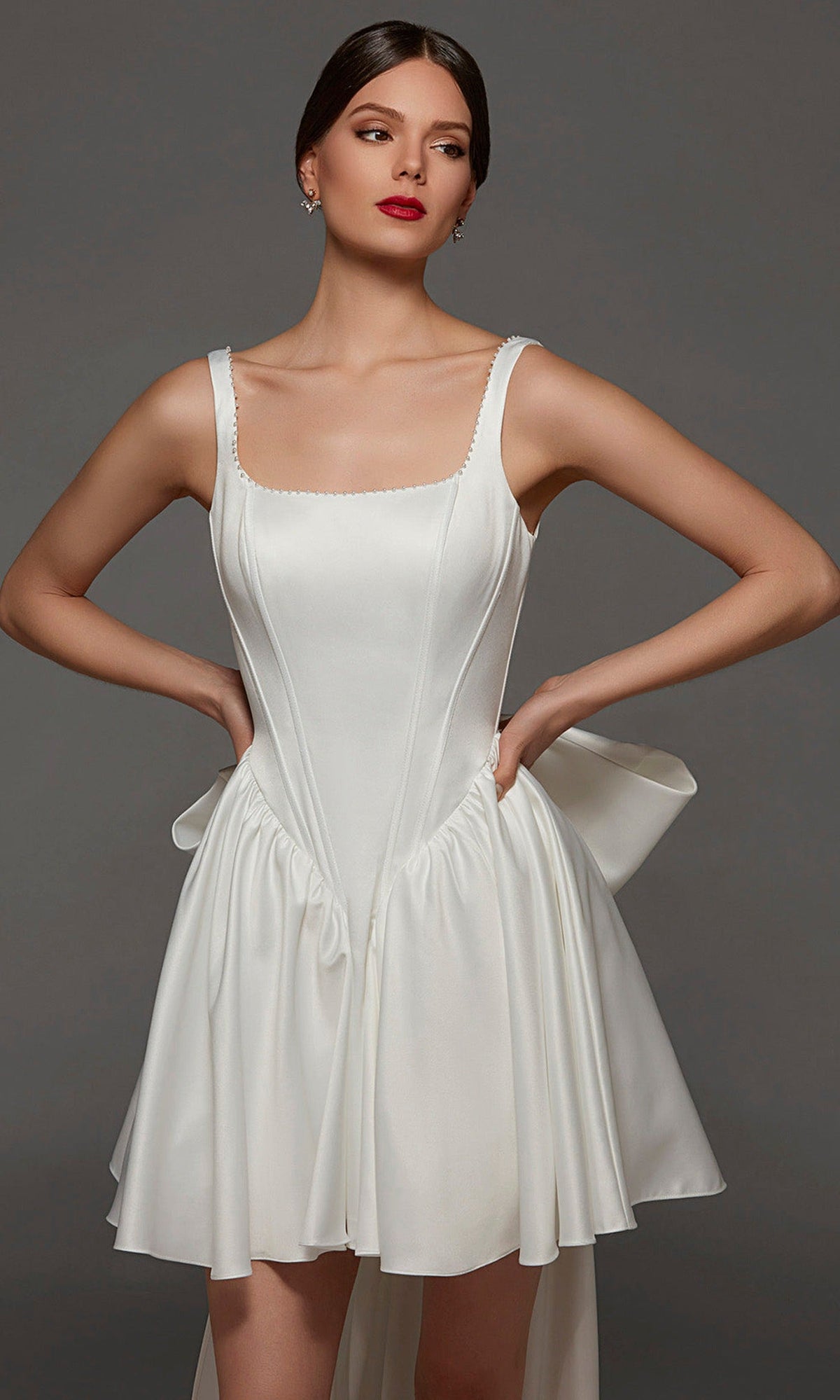 Alyce Paris 70103 - Square Neck Flared Short Dress with Pearl Trim
