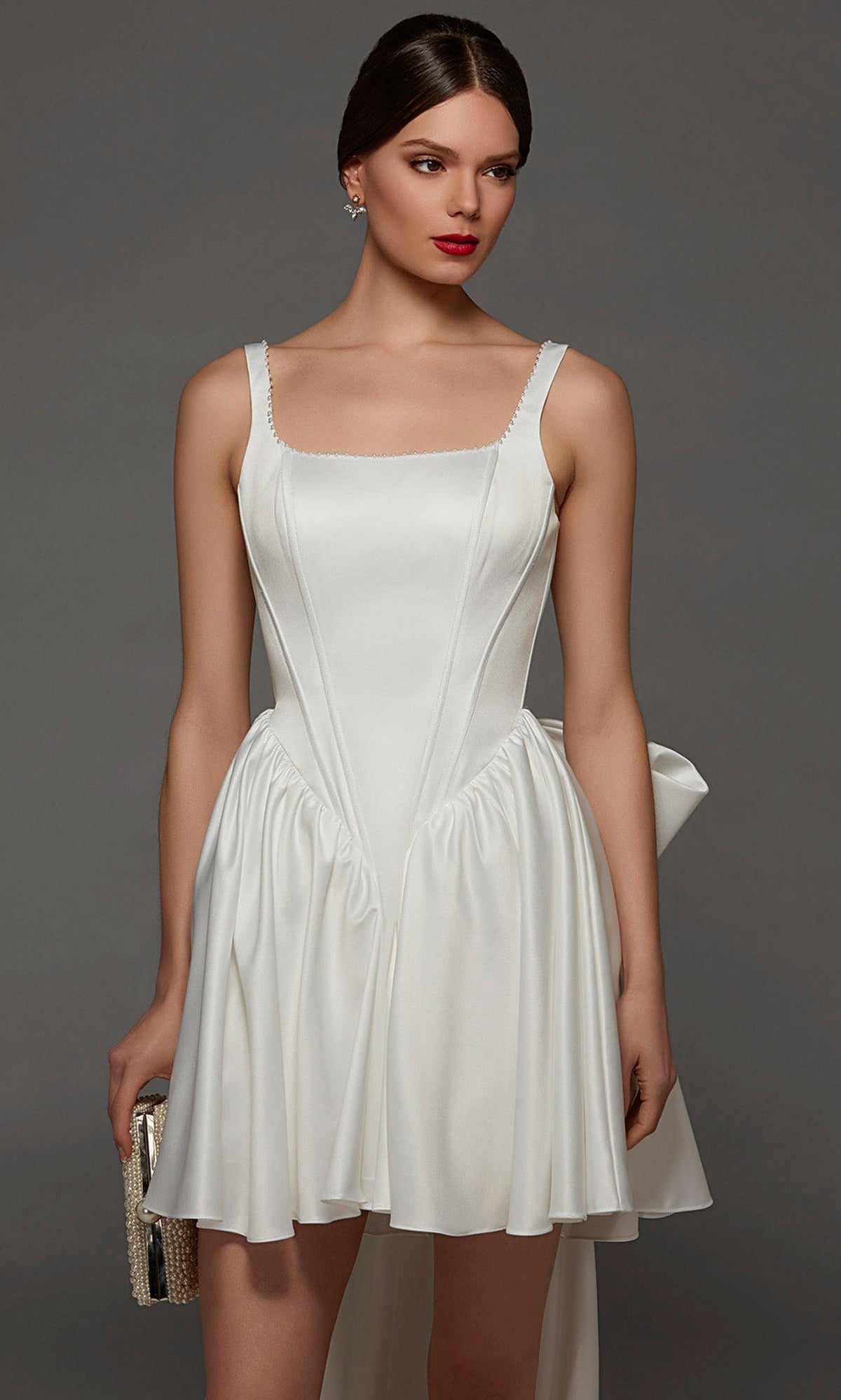 Alyce Paris 70103 - Square Neck Flared Short Dress with Pearl Trim