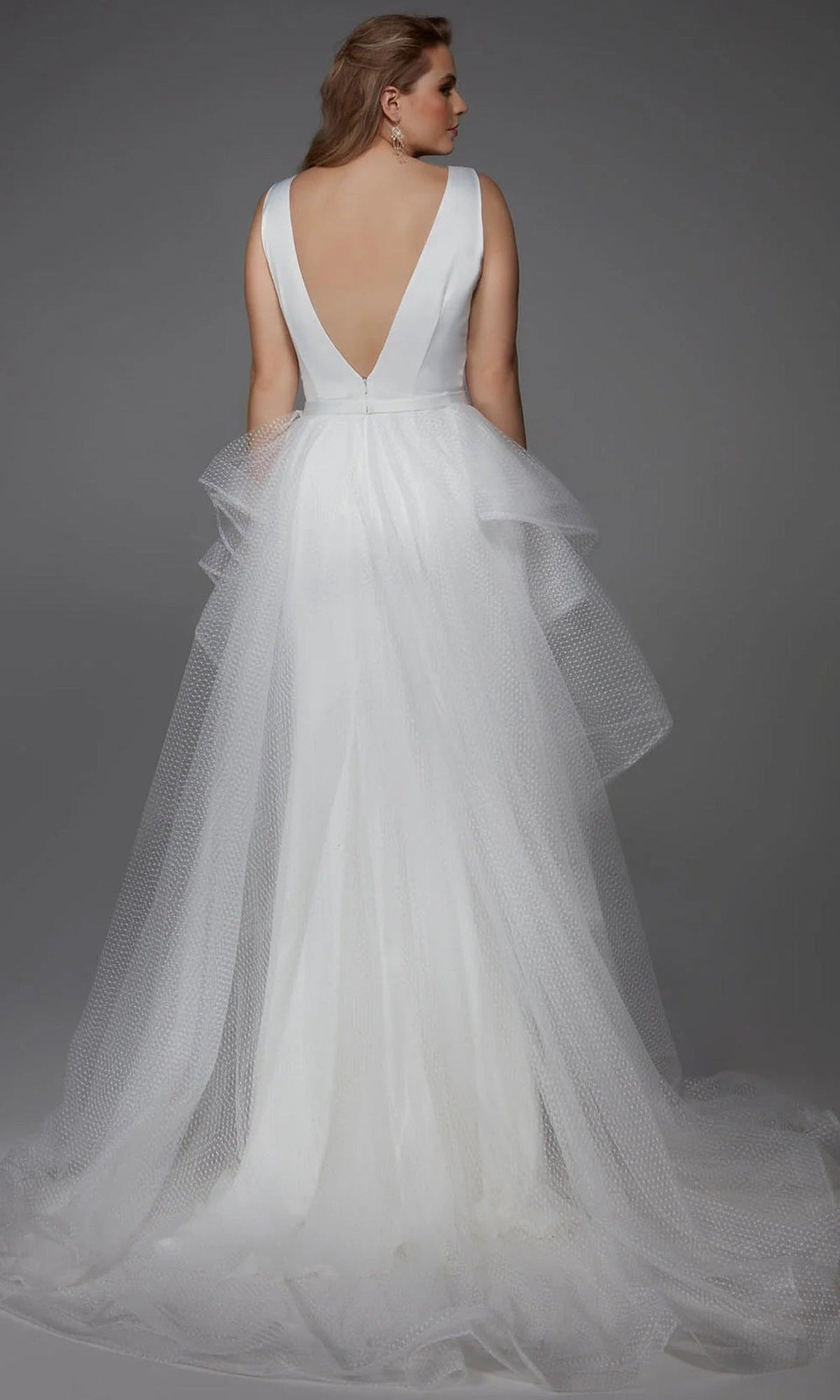 Alyce Paris 7019 - Plunging V-Neck Bridal Gown with Ruffle Overskirt