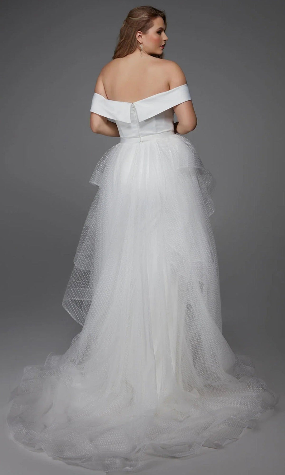 Alyce Paris 7020 - Off Shoulder Dot Net Overskirt Bridal Gown