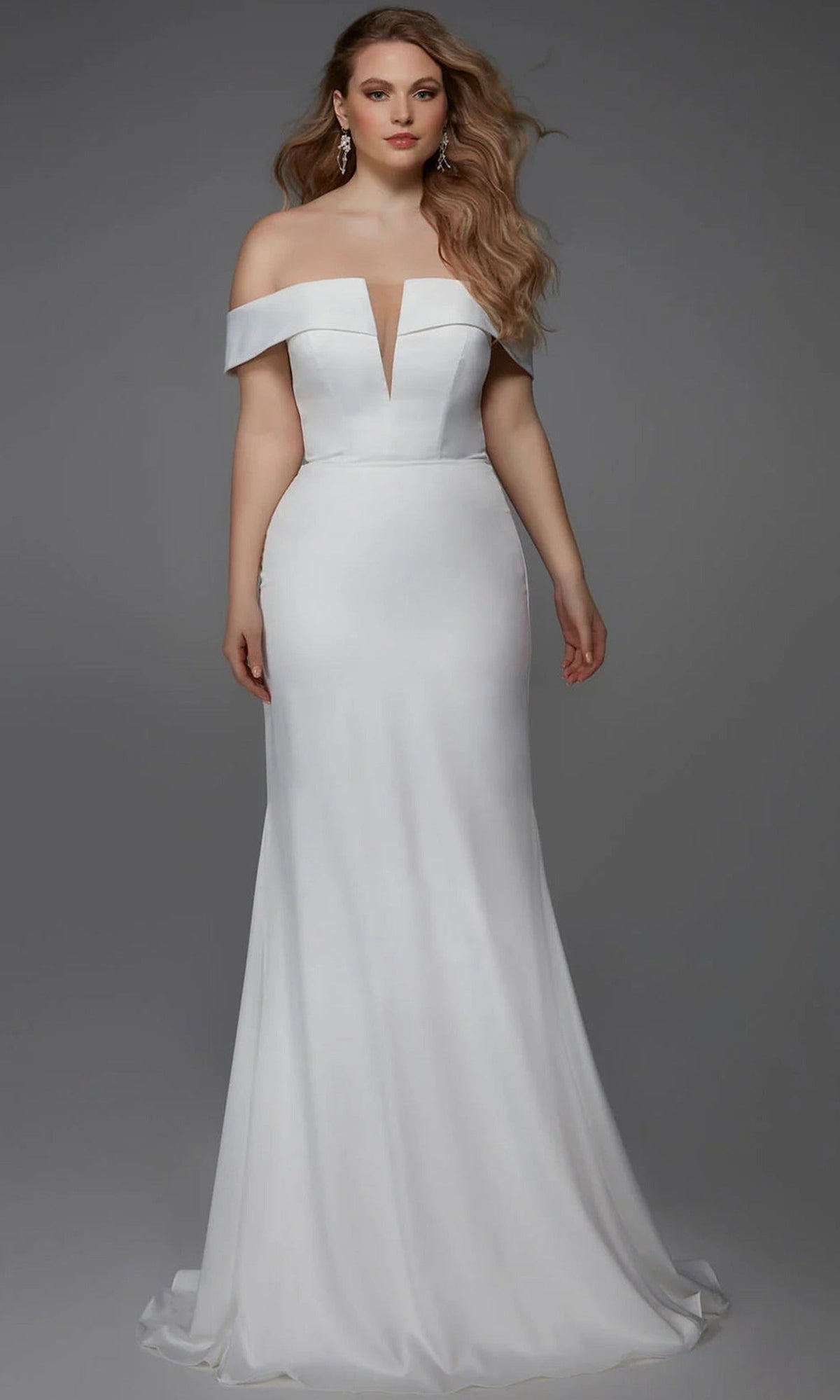 Alyce Paris 7020 - Off Shoulder Dot Net Overskirt Bridal Gown