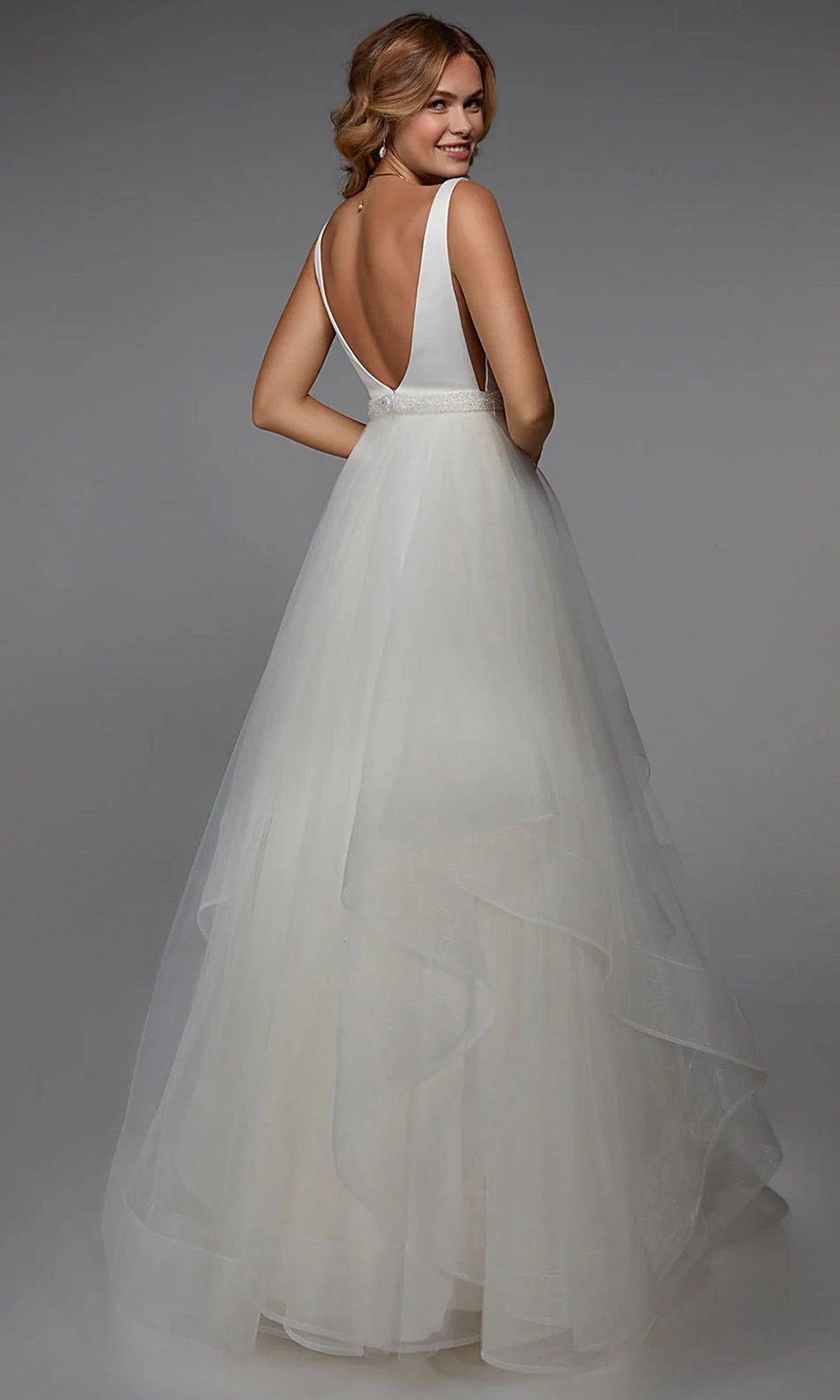 Alyce Paris 7022 - Layered Dot Net Skirt V-Neck Gown