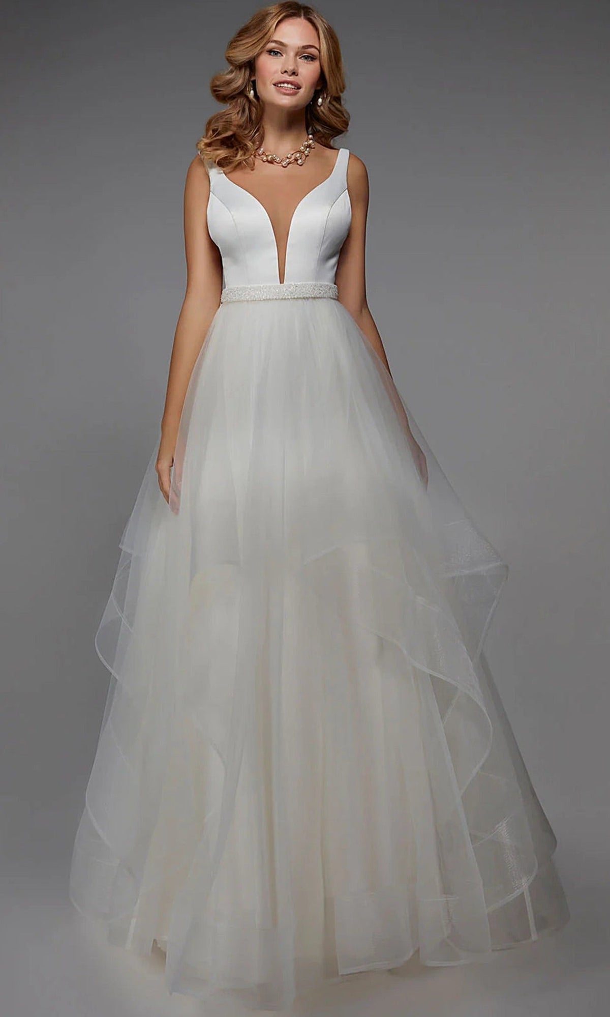Alyce Paris 7022 - Layered Dot Net Skirt V-Neck Gown