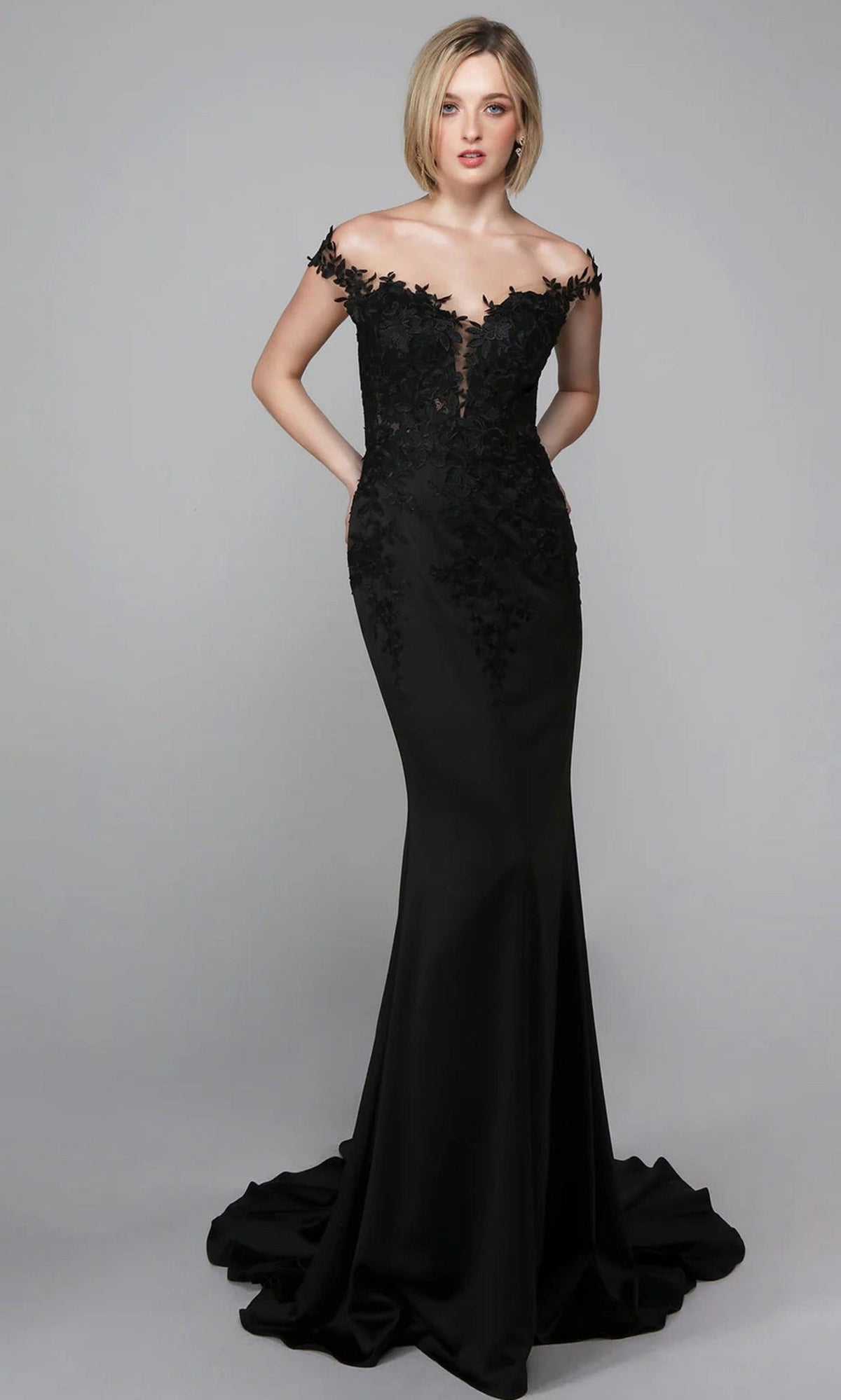 Alyce Paris 7026 - Off Shoulder Sheath Gown with Floral Lace
