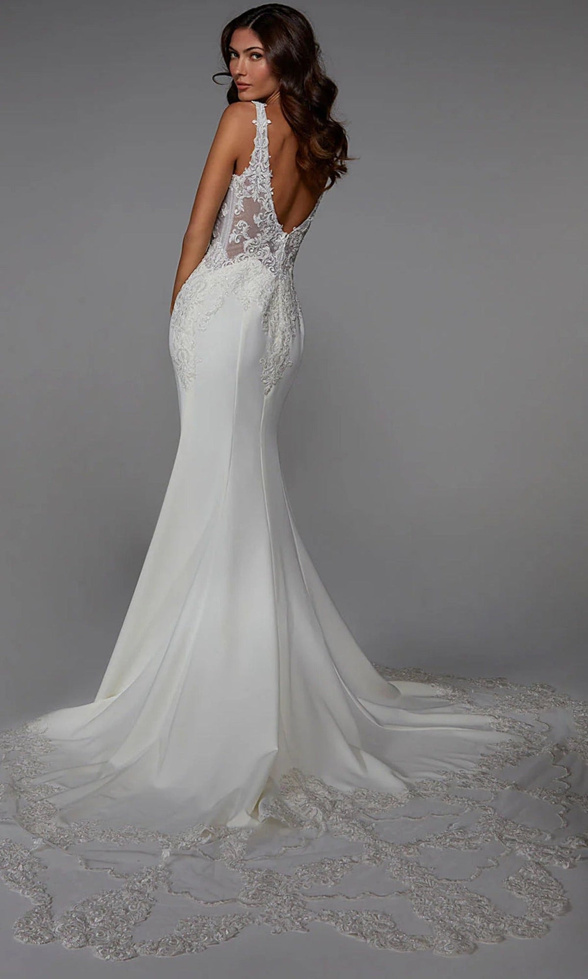 Alyce Paris 7027 - Lace Bodice Sheath Gown with Petal Train
