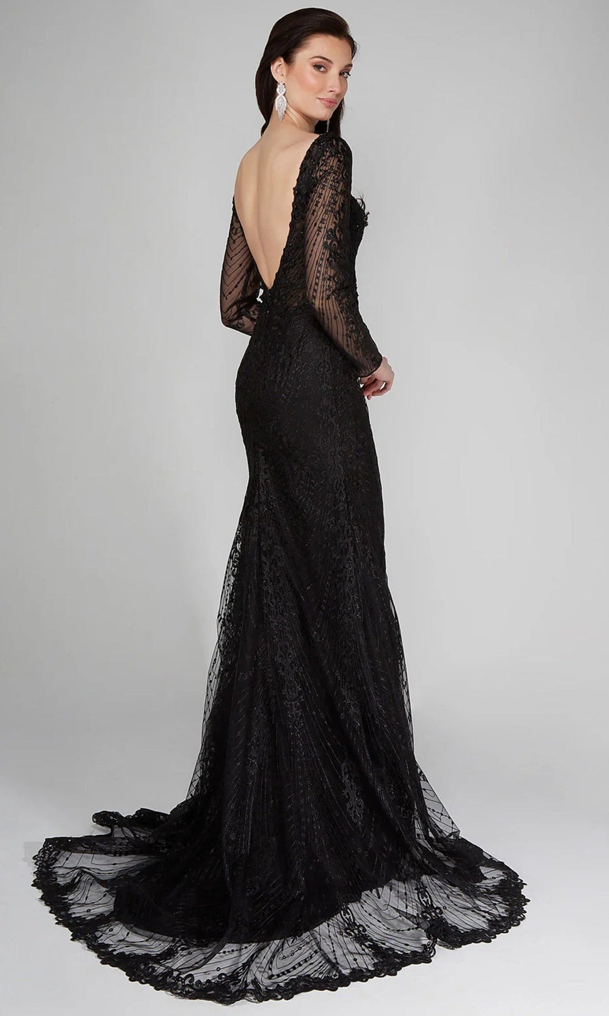 Alyce Paris 7030 - Long Sleeve Embroidered Tulle Dress