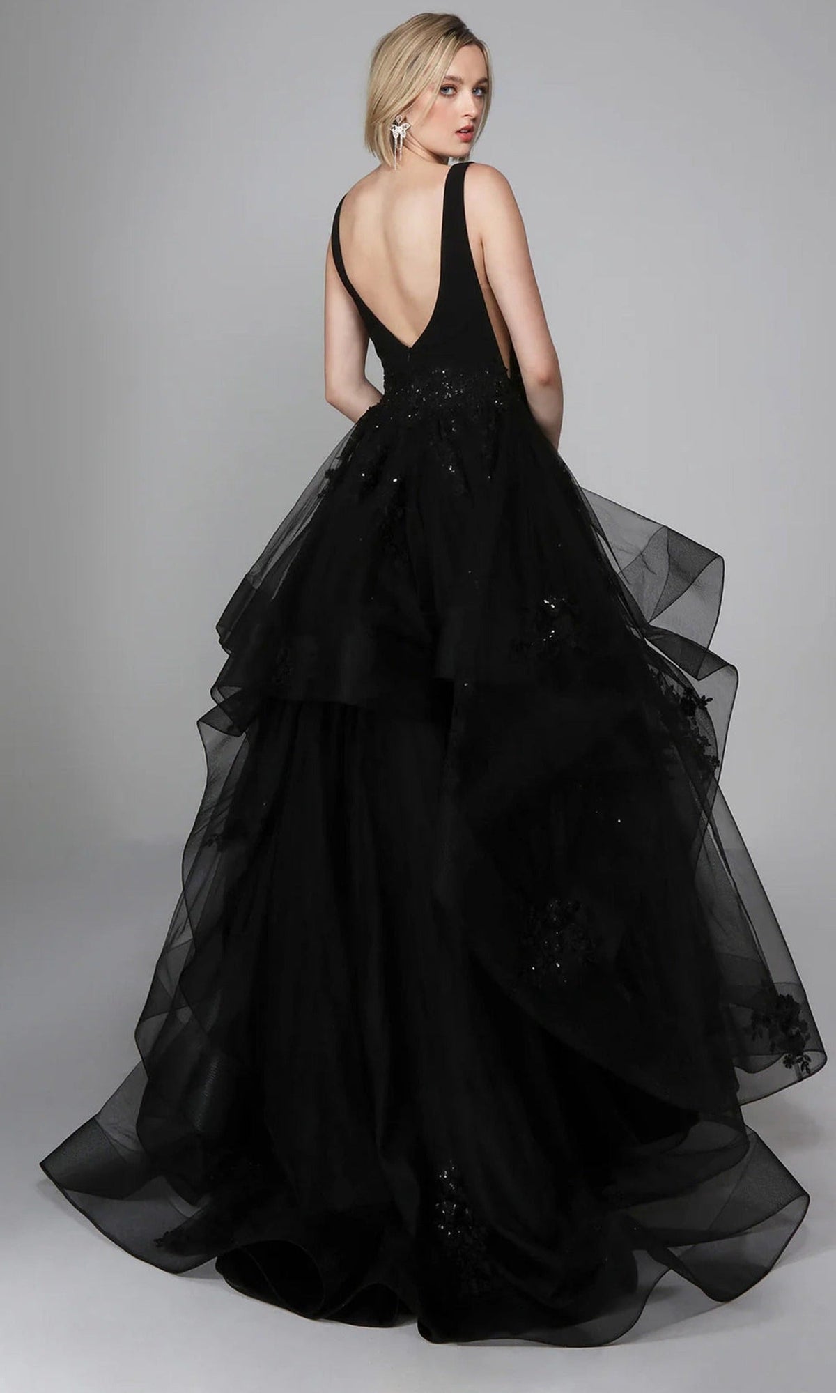 Alyce Paris 7040 - Lace Appliqued Ruffle Tulle Ballgown