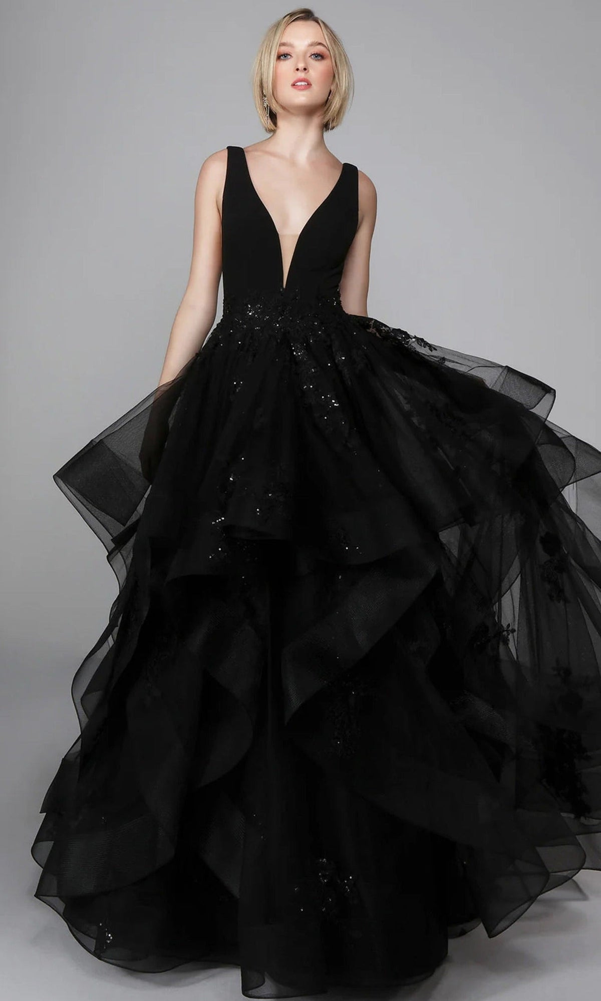 Alyce Paris 7040 - Lace Appliqued Ruffle Tulle Ballgown