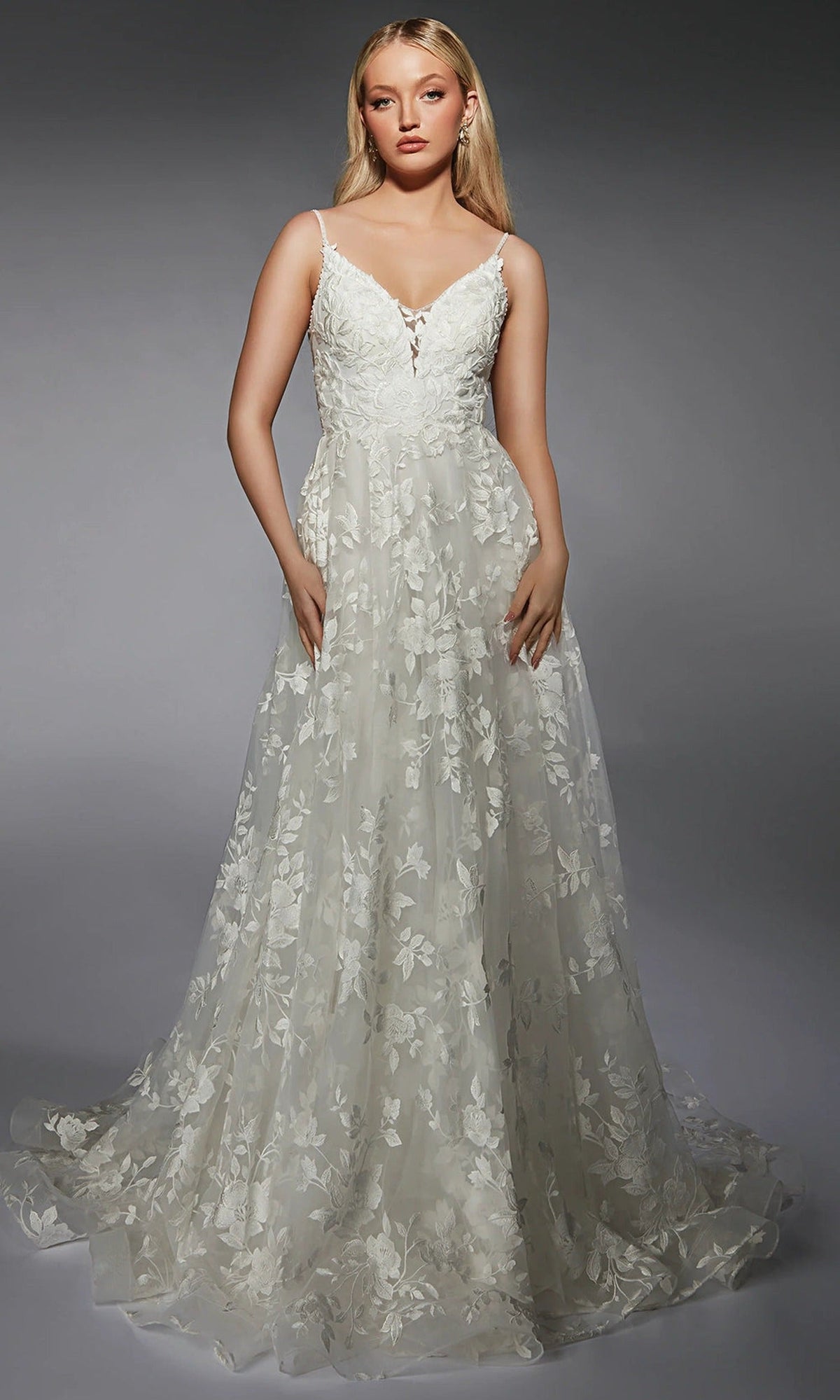 Alyce Paris 7122 - Floral Plunging V-Neck Bridal Ballgown