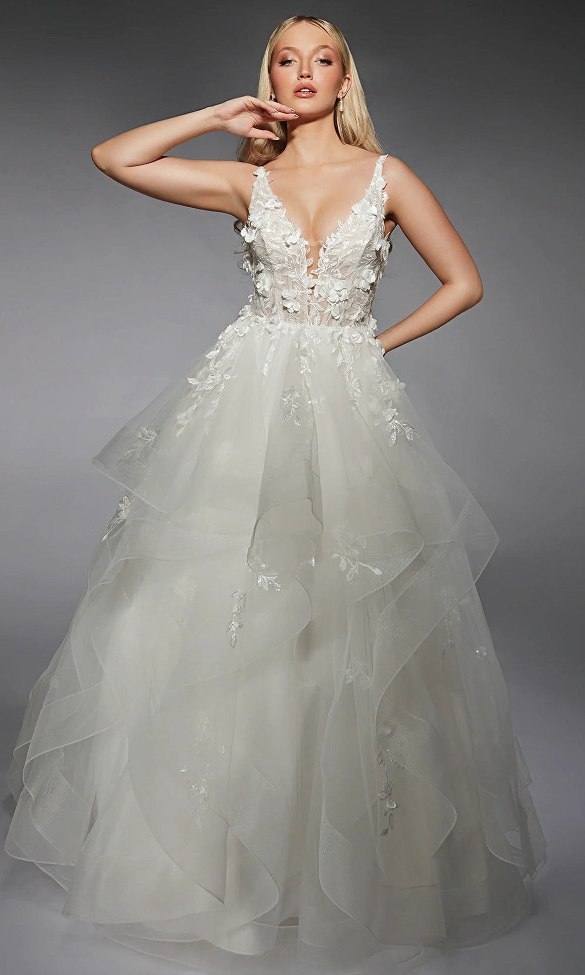 Alyce Paris 7131 - Ruffled Skirt Floral Bridal Ballgown