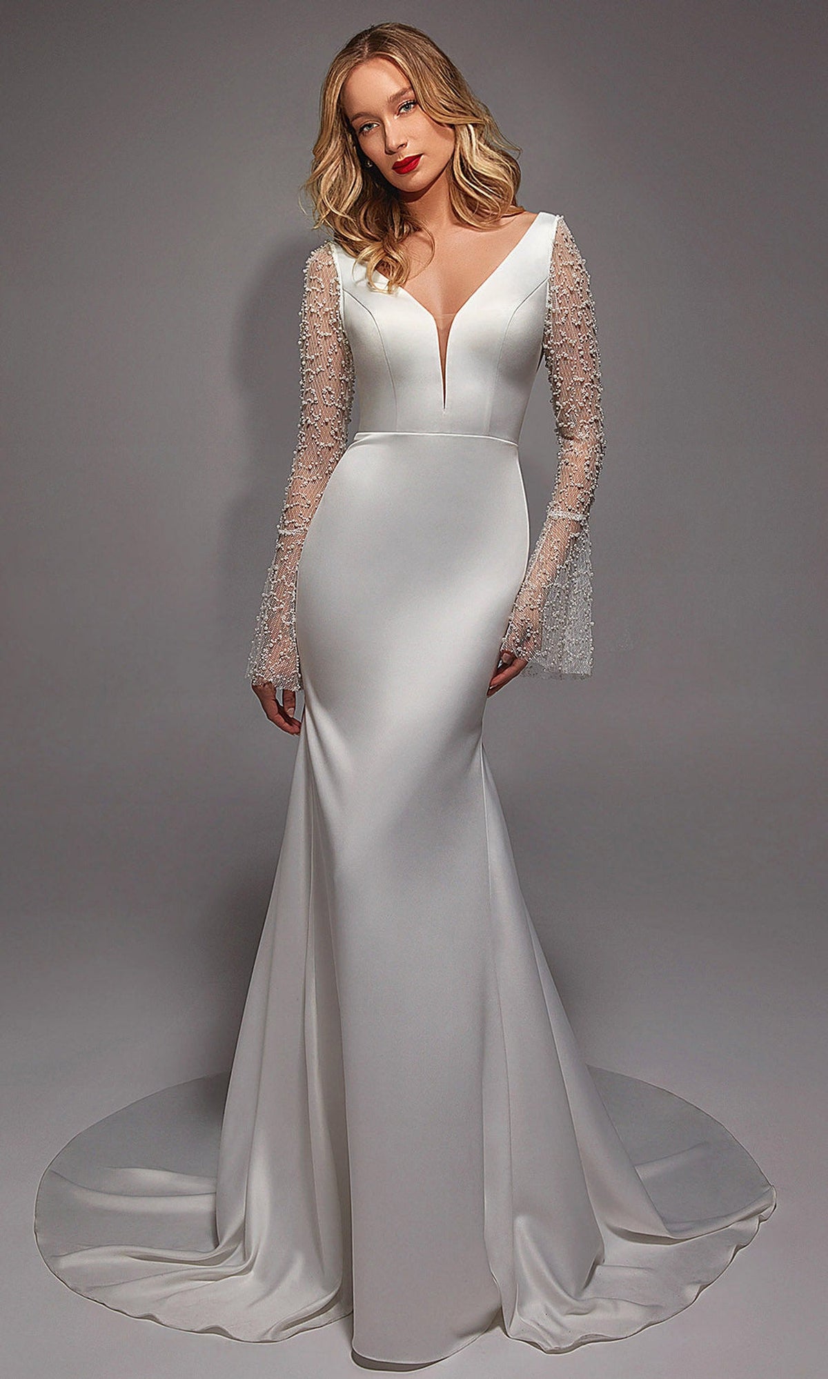 Alyce Paris 7137 - Plunging V-Neck Satin Trumpet Gown
