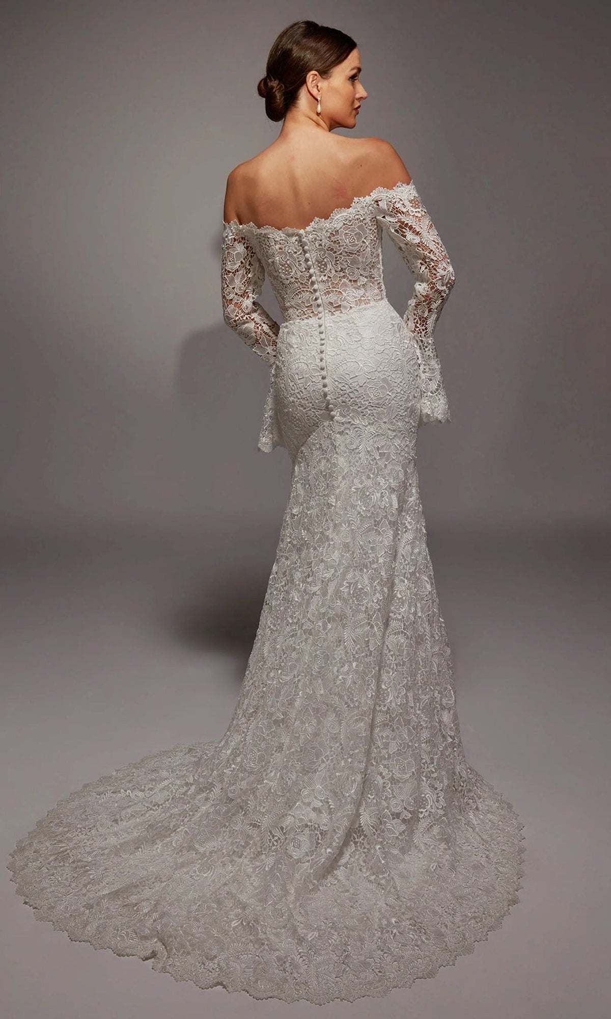 Alyce Paris 7156 - Lace Off Shoulder Gown with Flared Cuffs