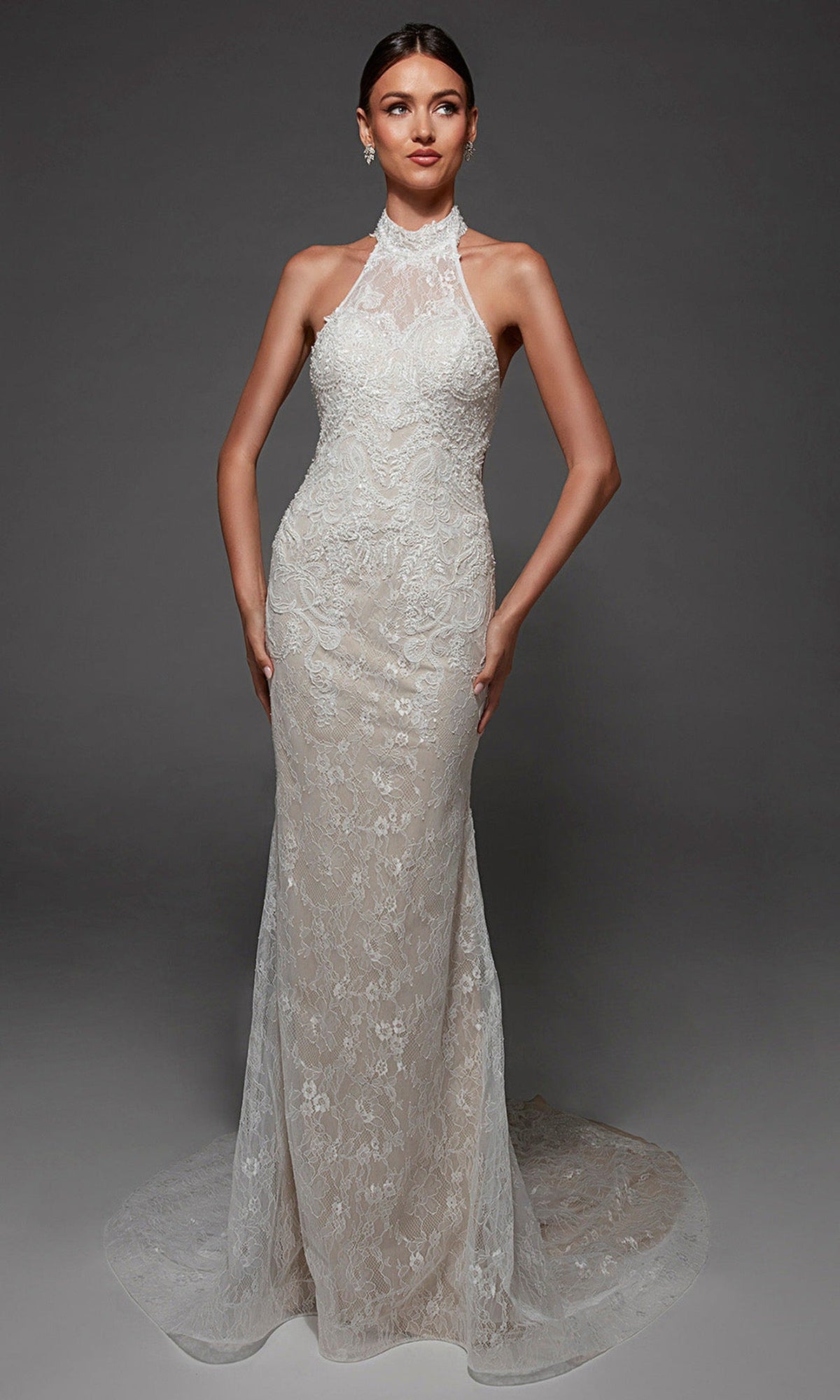 Alyce Paris 7173 - Allover Lace High Halter Bridal Gown