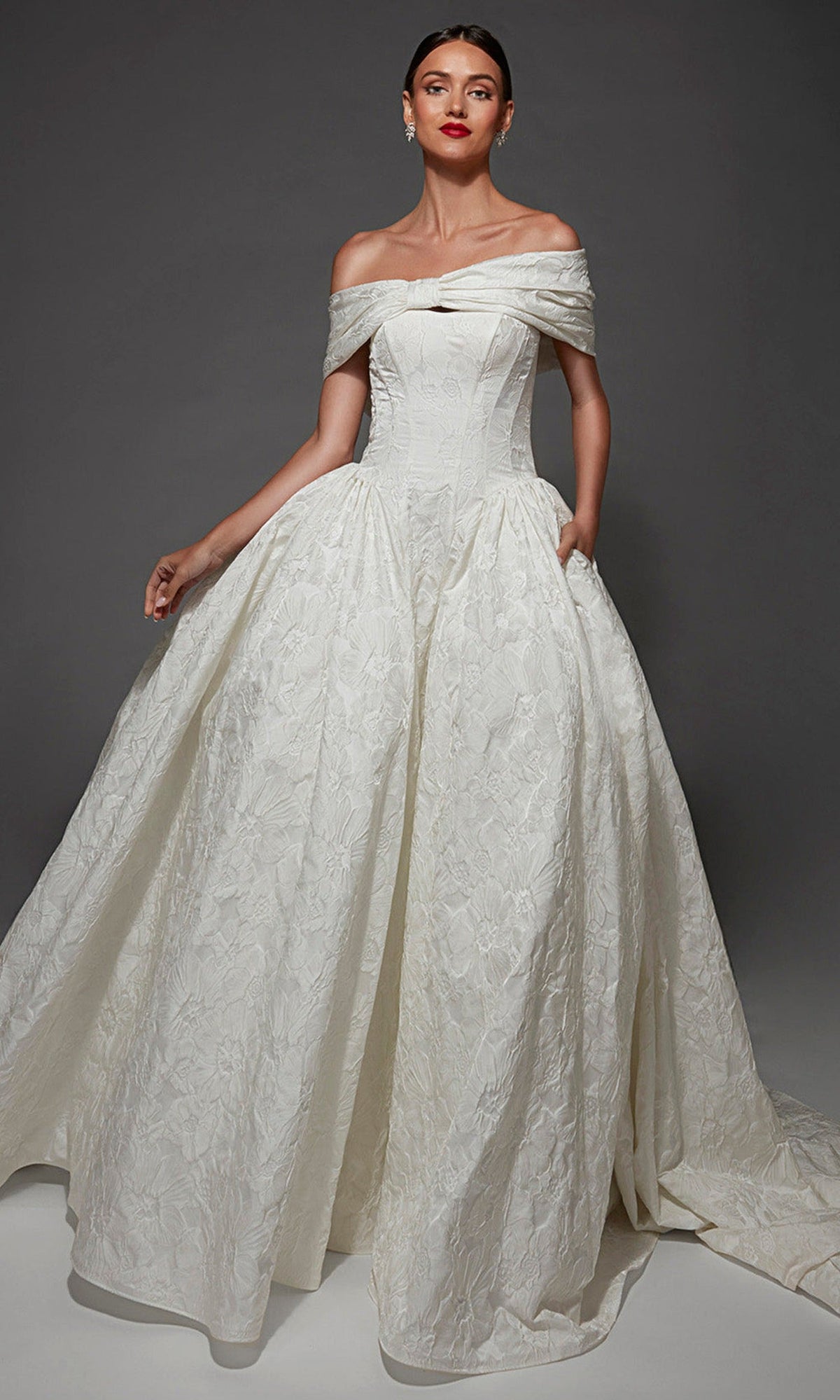 Alyce Paris 7174 - Scoop Neckline Floral Jacquard Wedding Gown