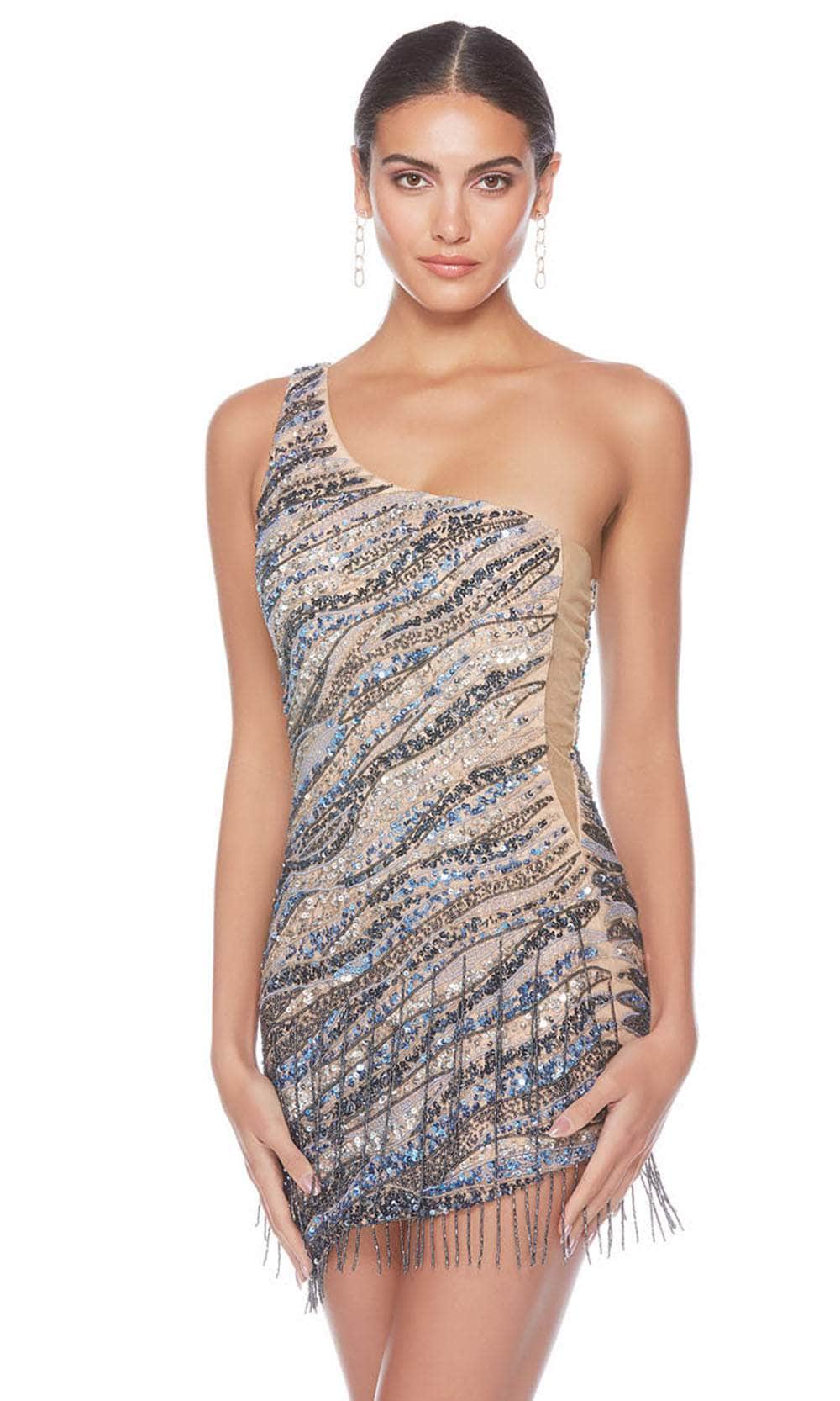 Alyce Paris 84011 - Sequined One-Sleeve Cocktail Dress - designer formal gown at Silhouette Dresses