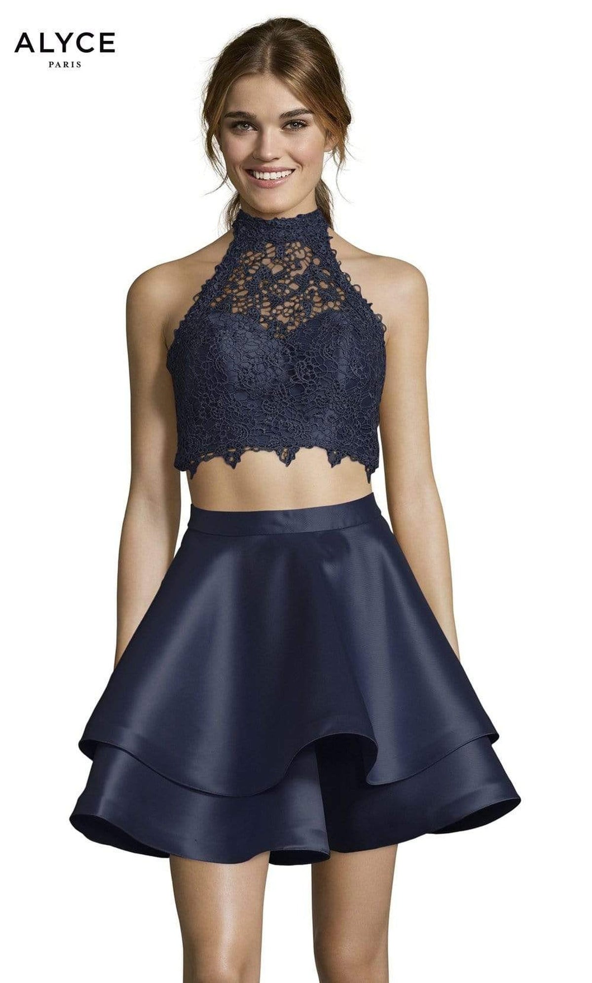 Alyce Paris Two Piece Halter Lace Mikado Cocktail Dress 3735