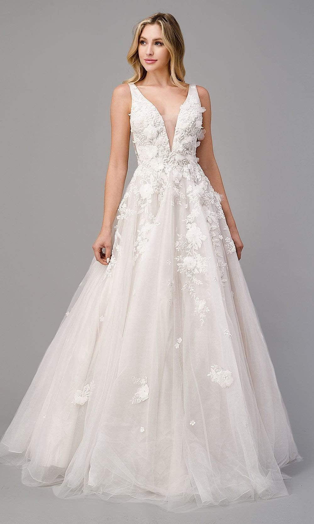Andrea and Leo - A1028W Plunging Neck Floral Wedding Dress - designer wedding dress at Silhouette Dresses