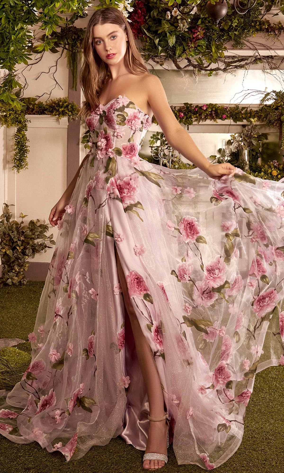 Andrea and Leo A1035 - Floral Applique Organza Prom Dress - back view