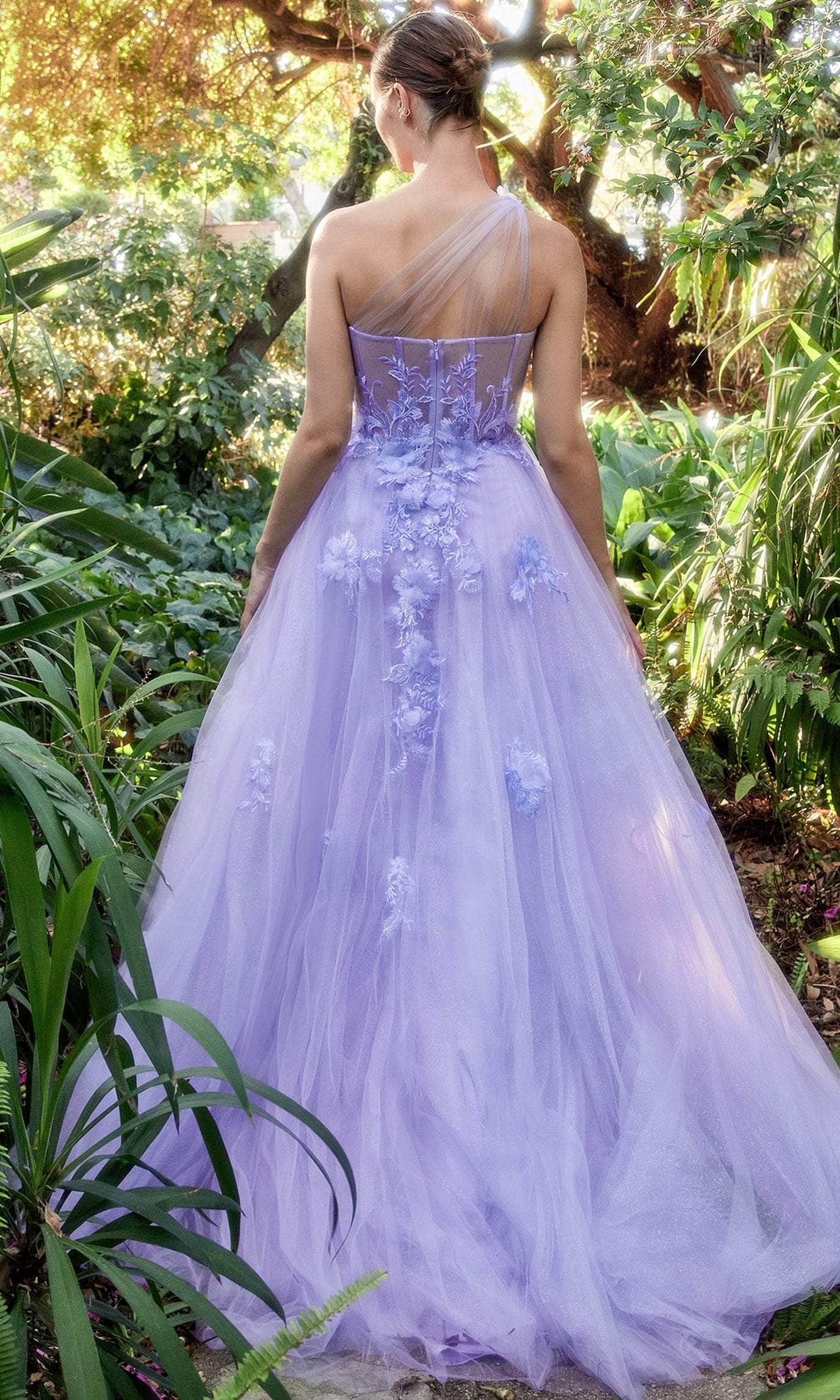 Andrea and Leo A1053 - Applique Plus Size Prom Dress with Slit - detail view