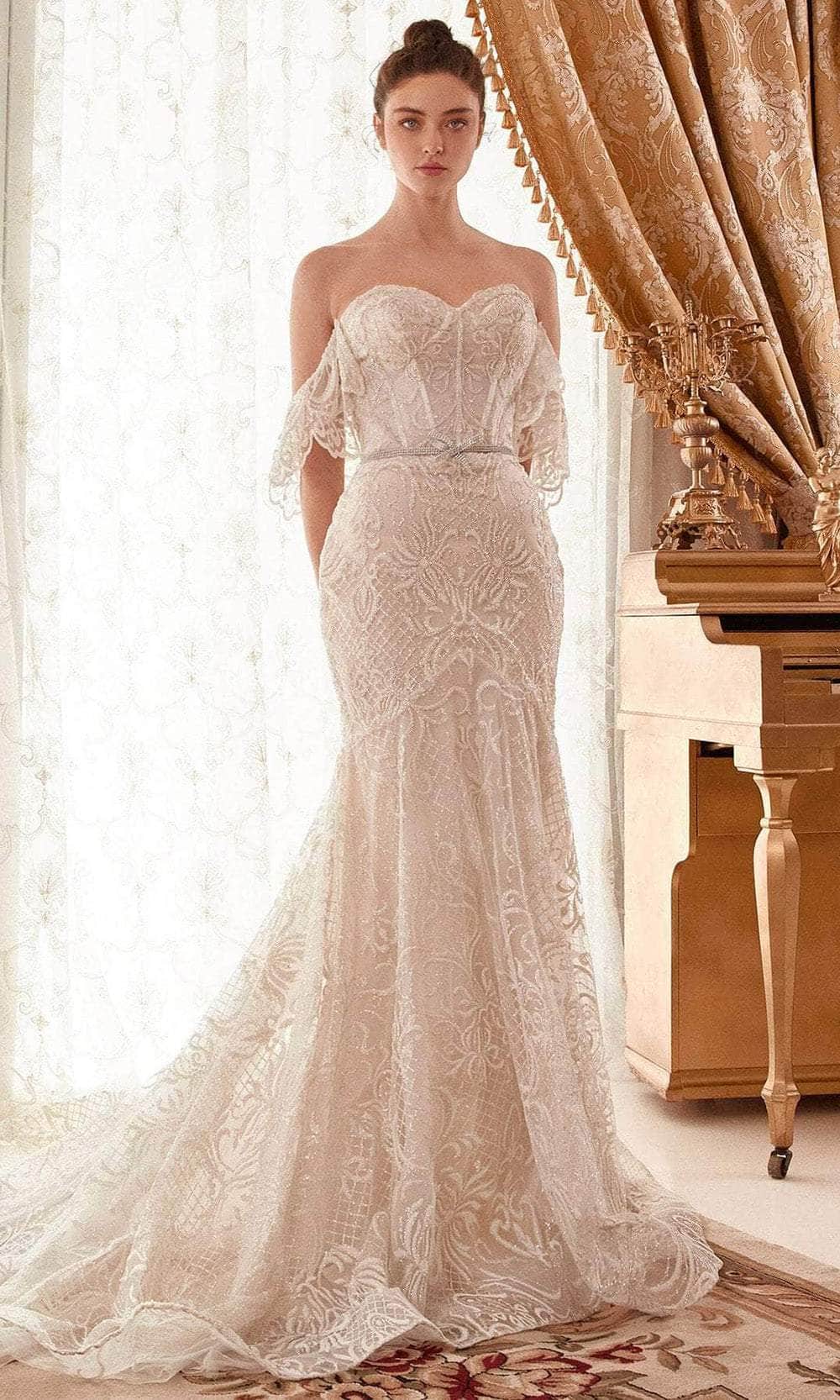 Andrea and Leo A1104W - Off Shoulder Embroidered Bridal Gown - Silhouette Dresses