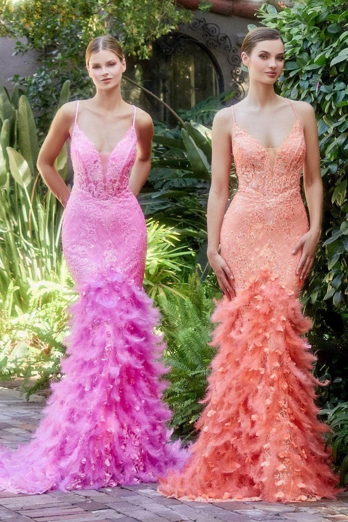 Andrea and Leo A1116 - Sleeveless Feathered Mermaid Classic Prom Gown