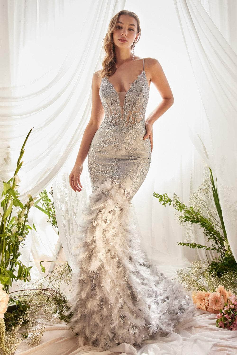 Andrea and Leo A1116 - Sleeveless Feathered Mermaid Classic Prom Gown - view 13