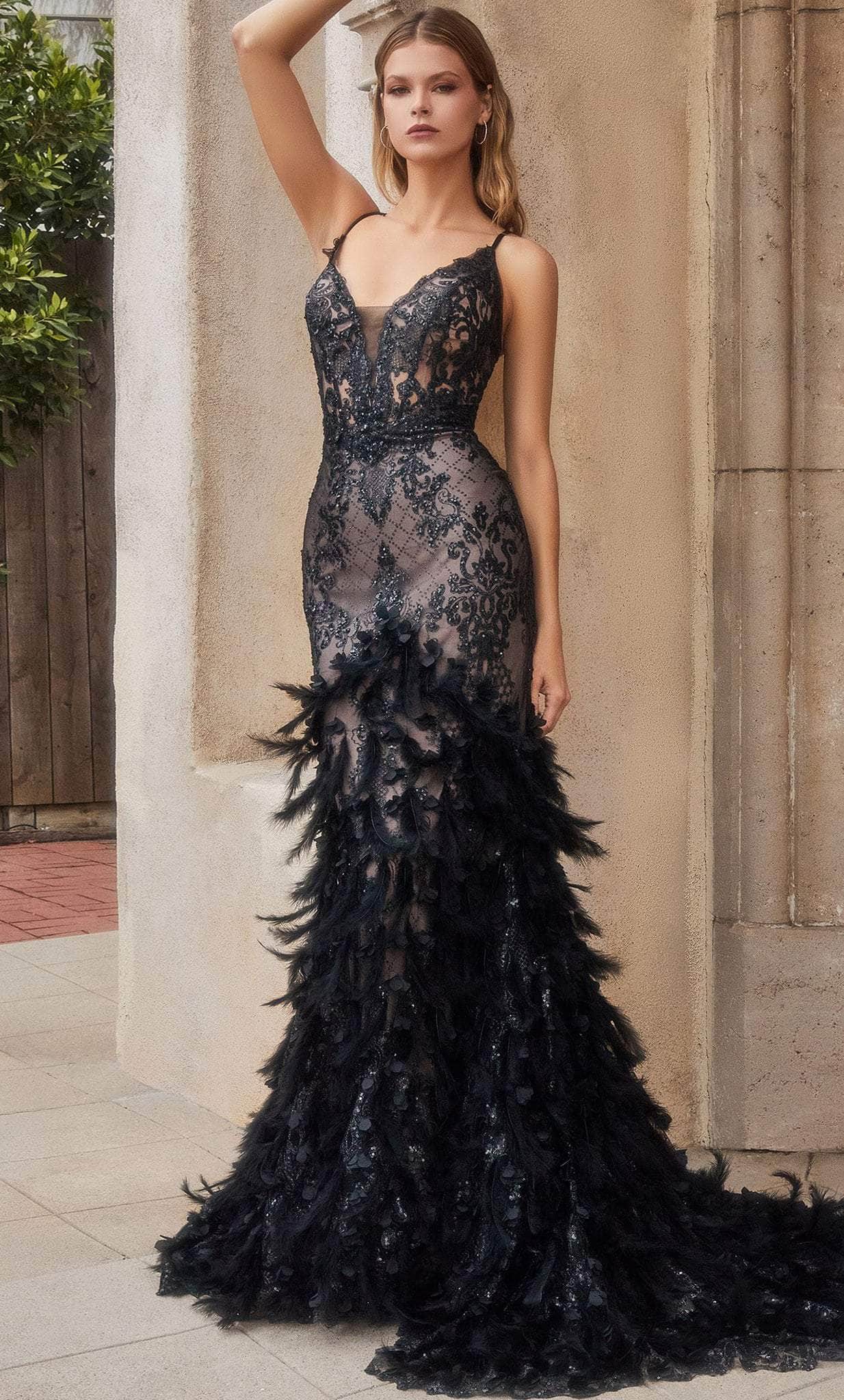 Andrea and Leo A1116 - Sleeveless Feathered Mermaid Classic Prom Gown - Silhouette Dresses
