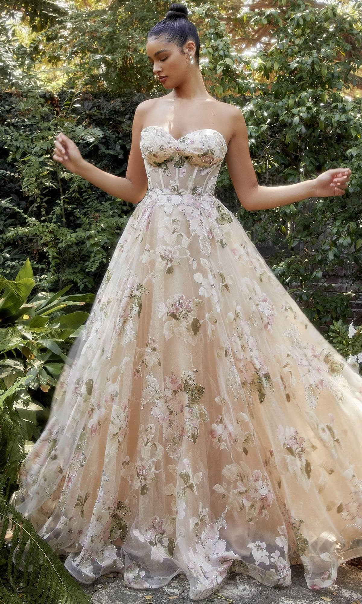 Andrea and Leo A1134 - Floral Corset Bodice Ballgown - designer ball gown at Silhouette Dresses