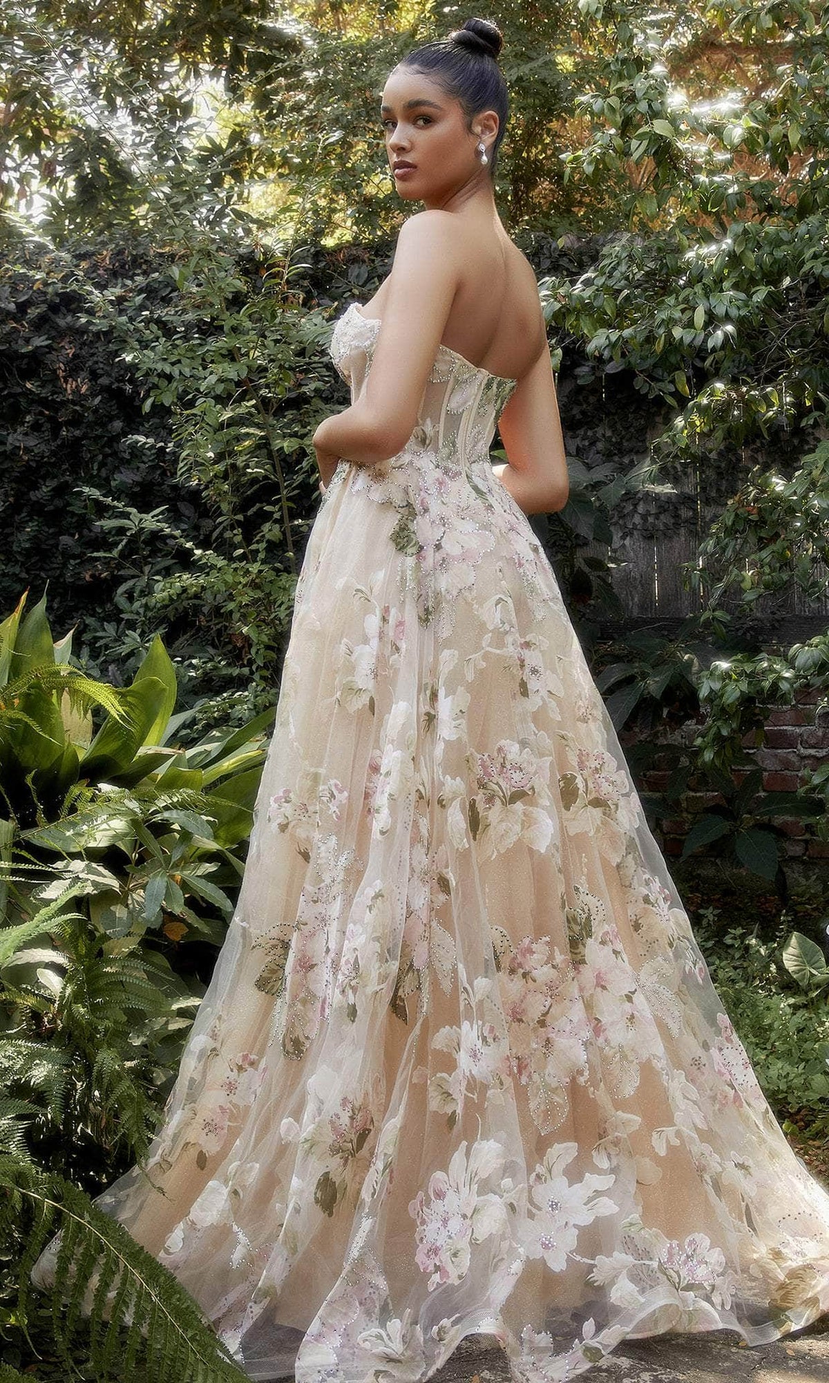 Andrea and Leo A1134 - Floral Corset Bodice Ballgown - back view