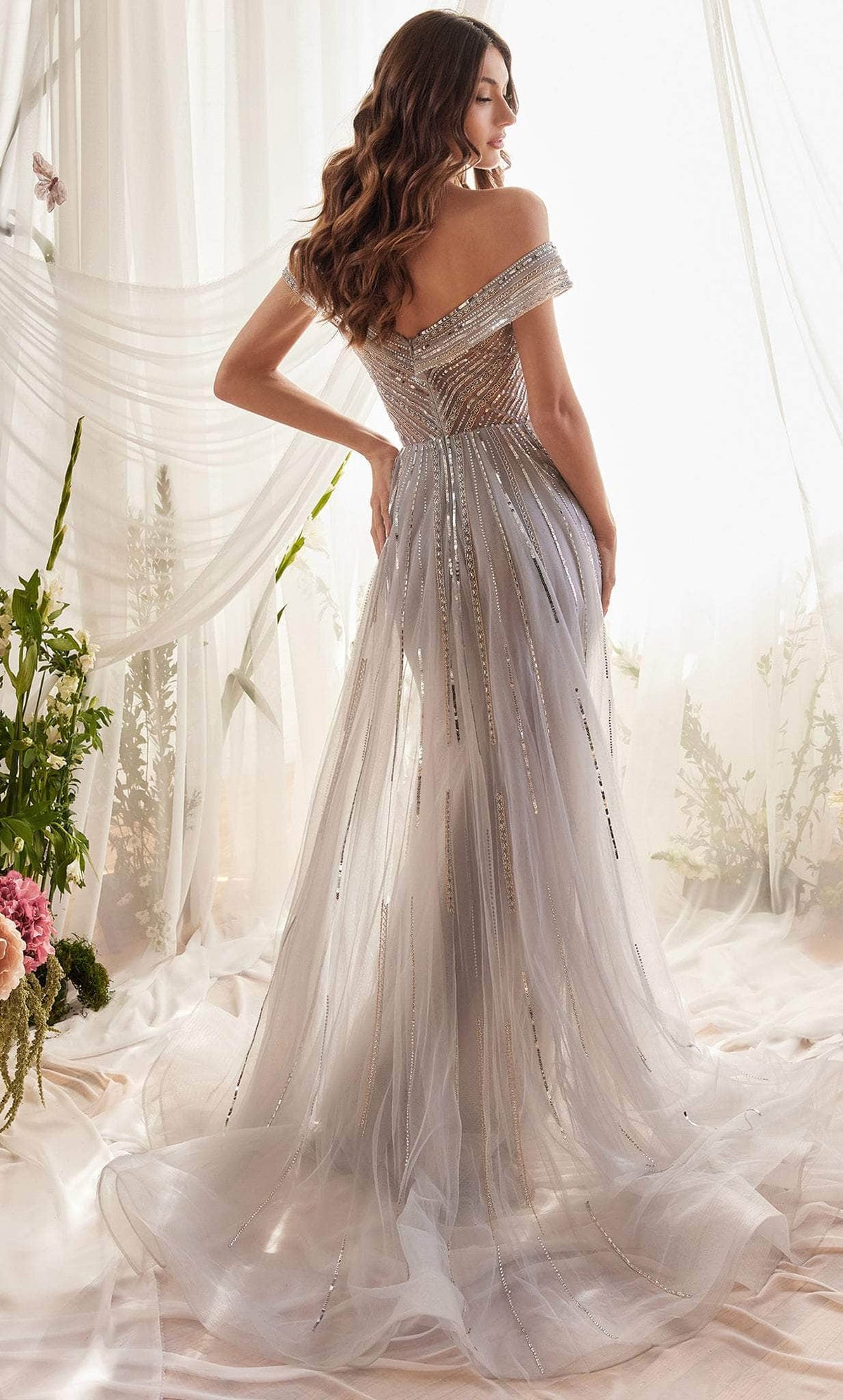 Andrea and Leo A1182 - Off Shoulder Sequined Evening Gown - back view