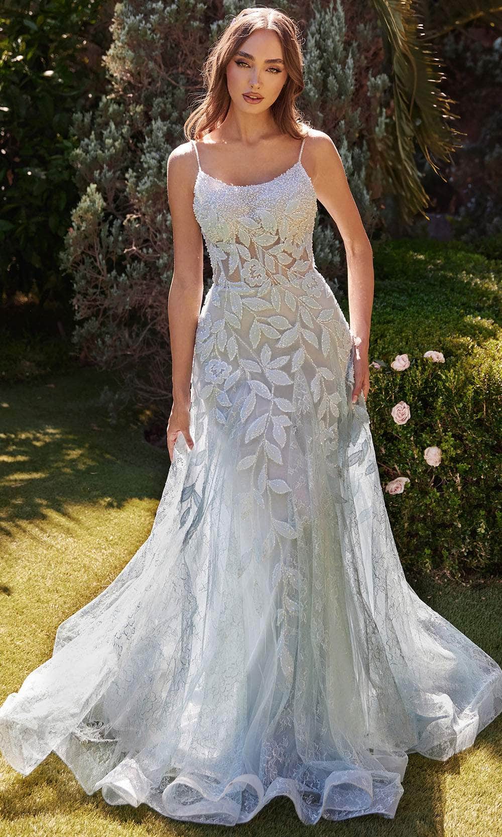 Andrea and Leo A1235 - Leaf Beaded Appliqued Evening Dress - designer prom dress at Silhouette Dresses