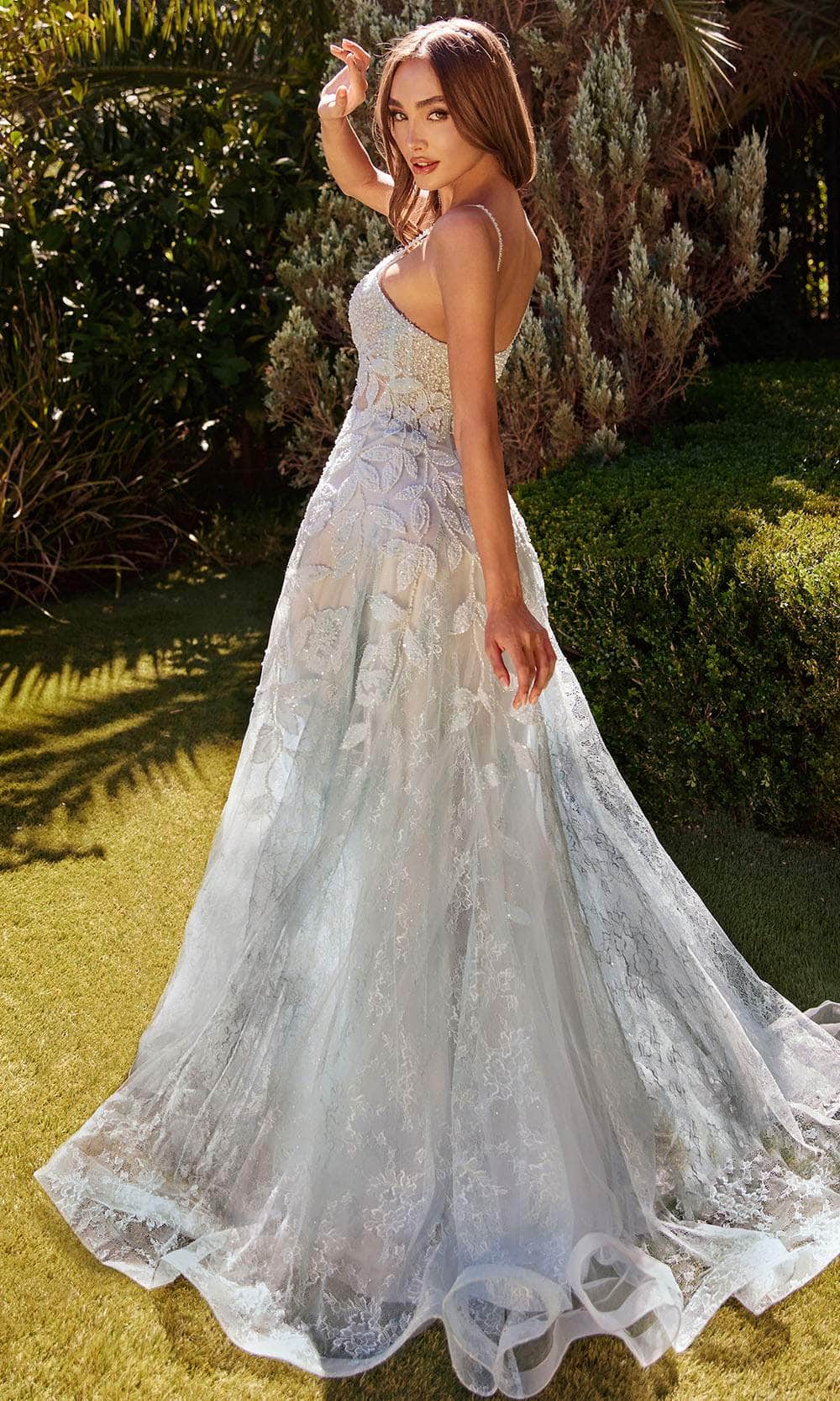 Andrea and Leo A1235 - Leaf Beaded Appliqued Evening Dress - back view