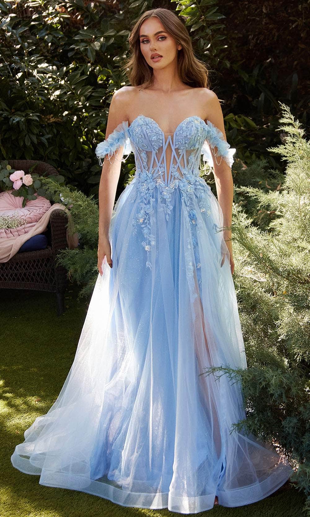 Andrea and Leo A1237 - Floral Off Shoulder Gown - back view