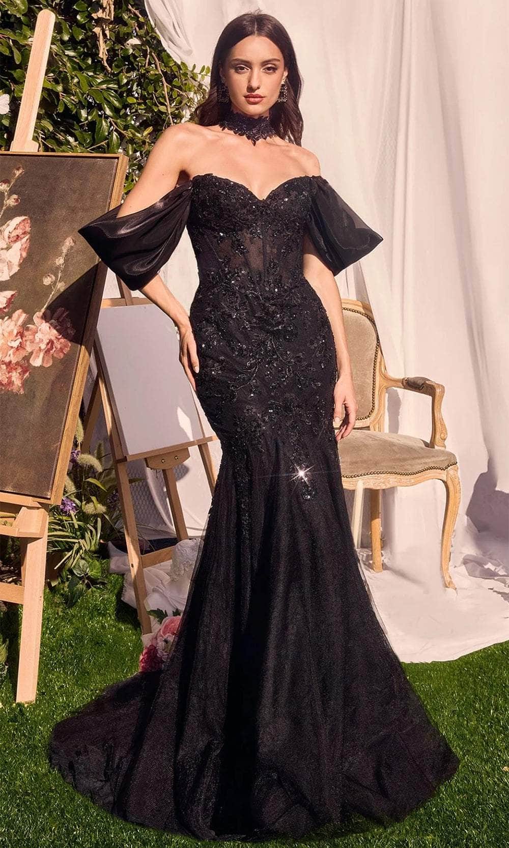 Andrea and Leo A1354 - Draped Sleeve Evening Gown - designer prom dress at Silhouette Dresses