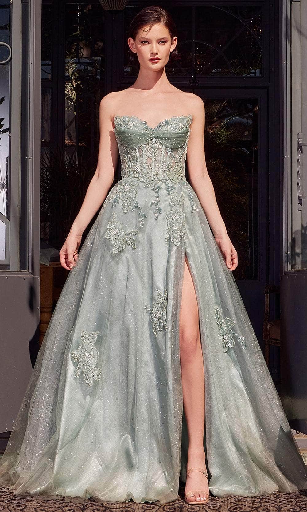Andrea and Leo A1378 - Sweetheart Floral Sequin Prom Gown - detail view