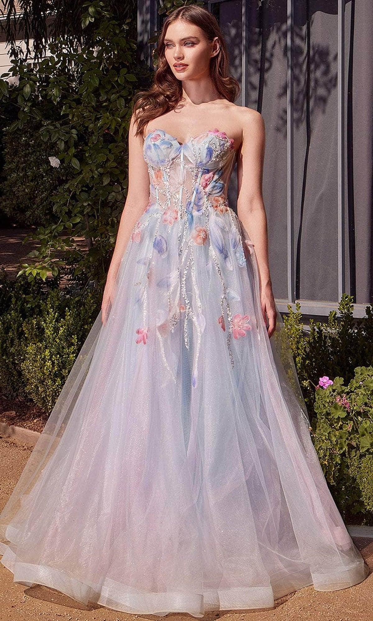 Andrea and Leo A1383 - Sweetheart Sheer Corset Printed Ballgown