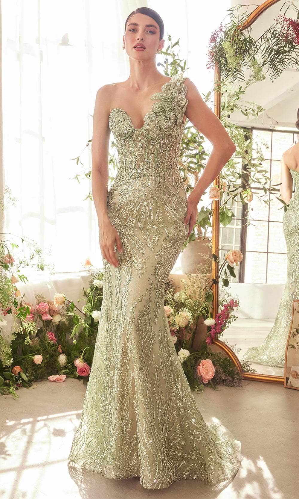 Andrea and Leo A1392 - One Shoulder Embellished Evening Gown - detail view