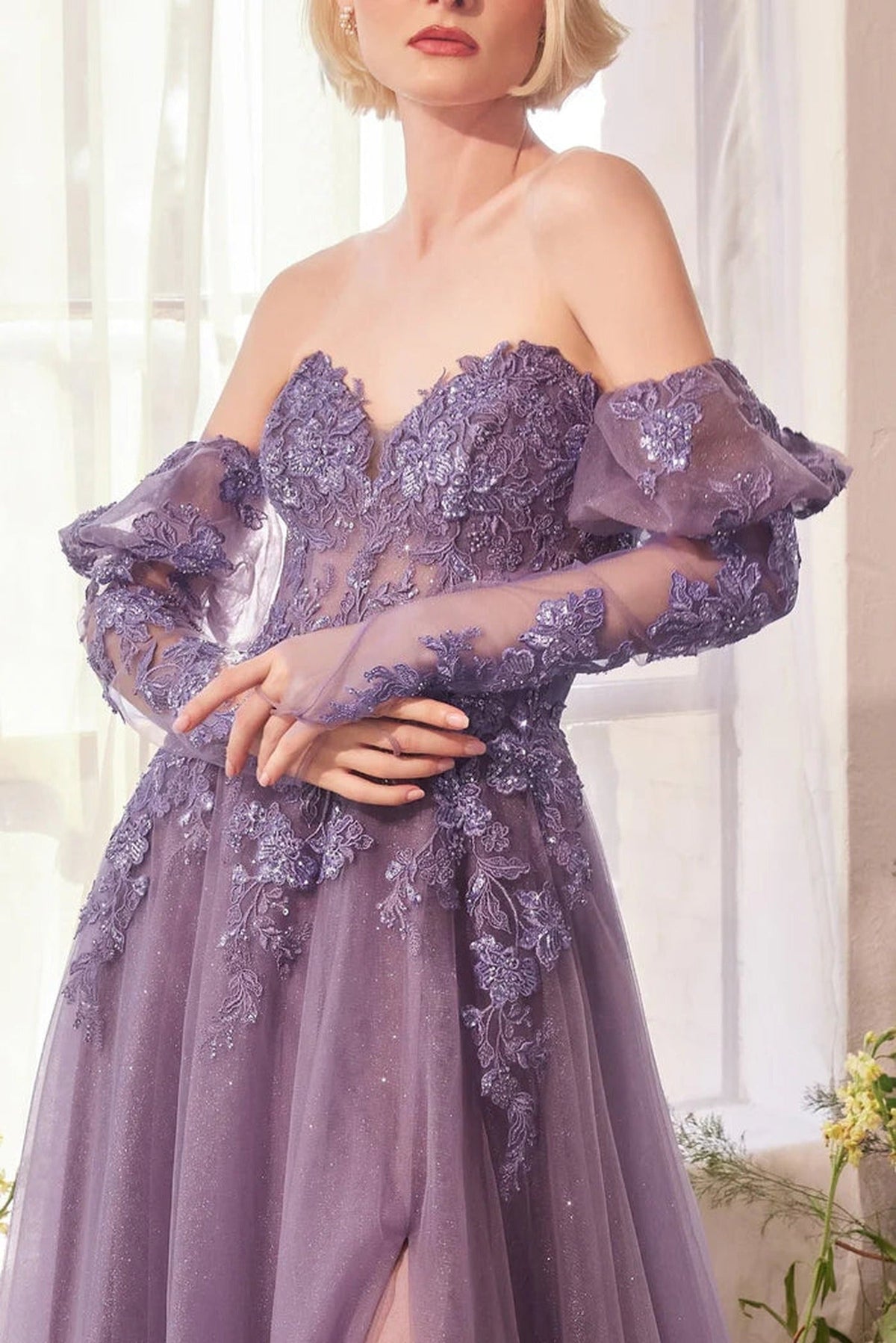 Andrea and Leo A1398 - Lace Appliqued Strapless Evening Gown