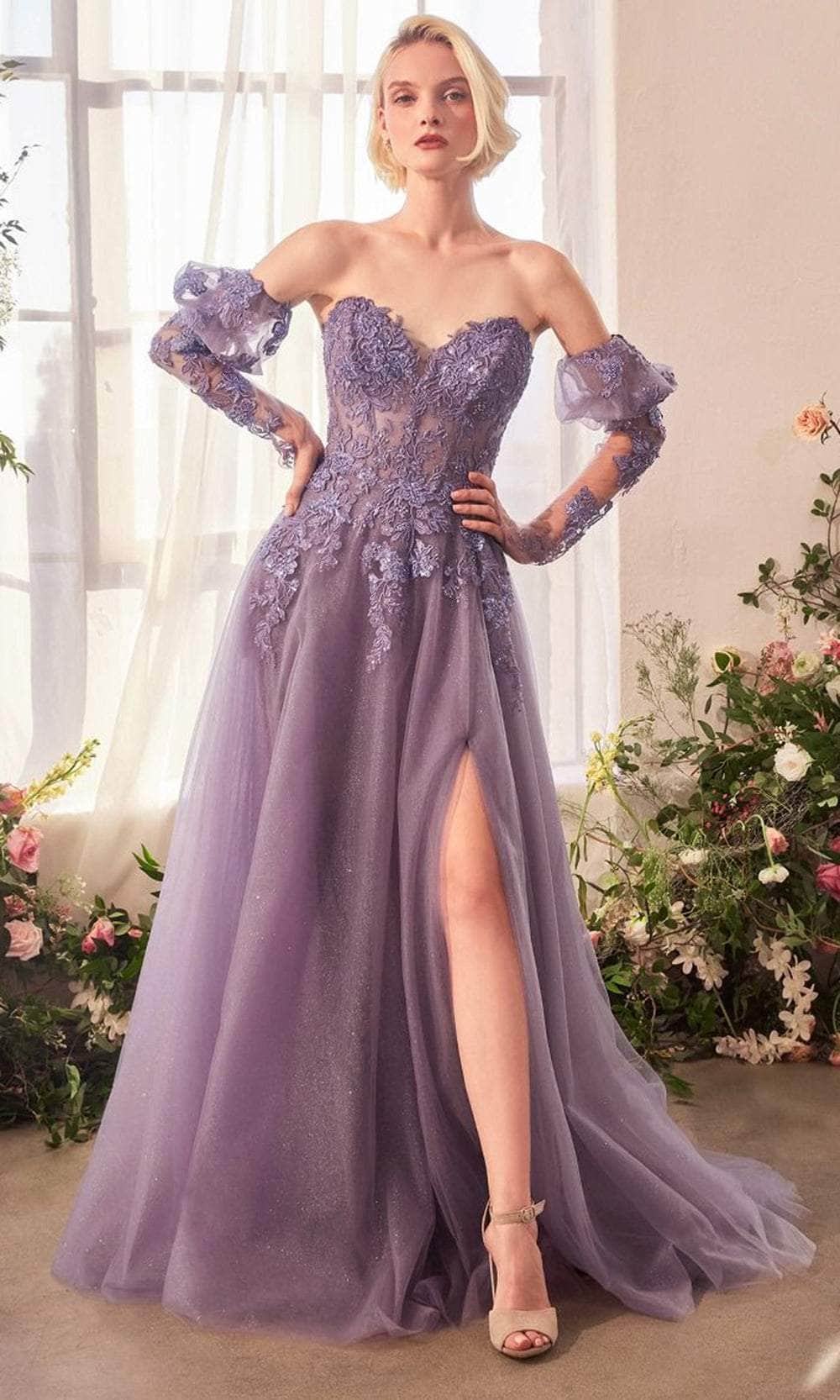 Andrea and Leo A1398 - Lace Appliqued Strapless Evening Gown - designer ball gown at Silhouette Dresses