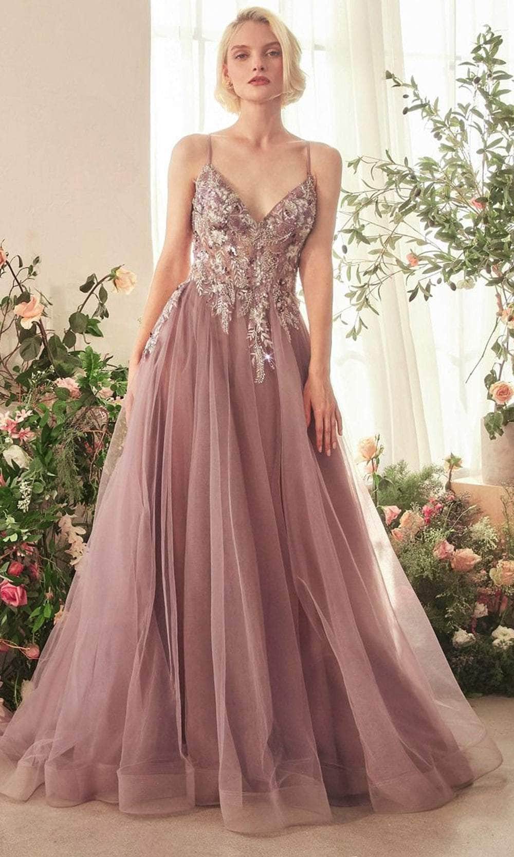 Andrea and Leo A1419 - V-Neck Beaded Applique Prom Gown - Silhouette Dresses