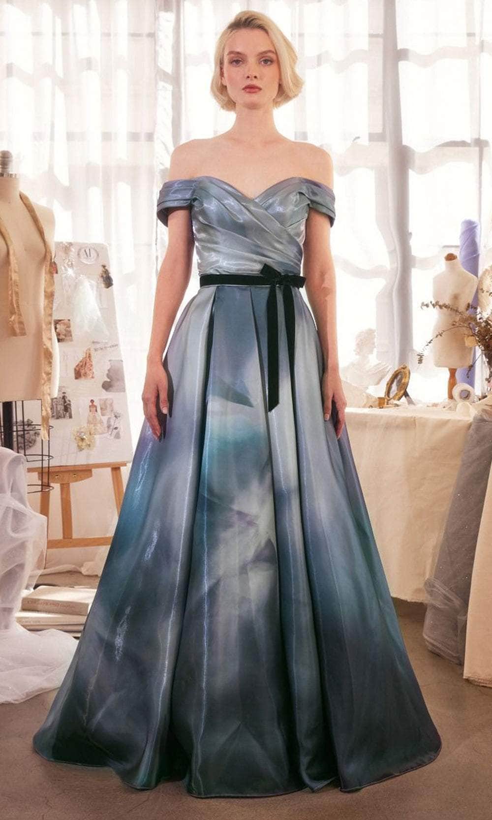 Andrea and Leo A1431 - Off Shoulder Printed Evening Gown - designer formal gown at Silhouette Dresses