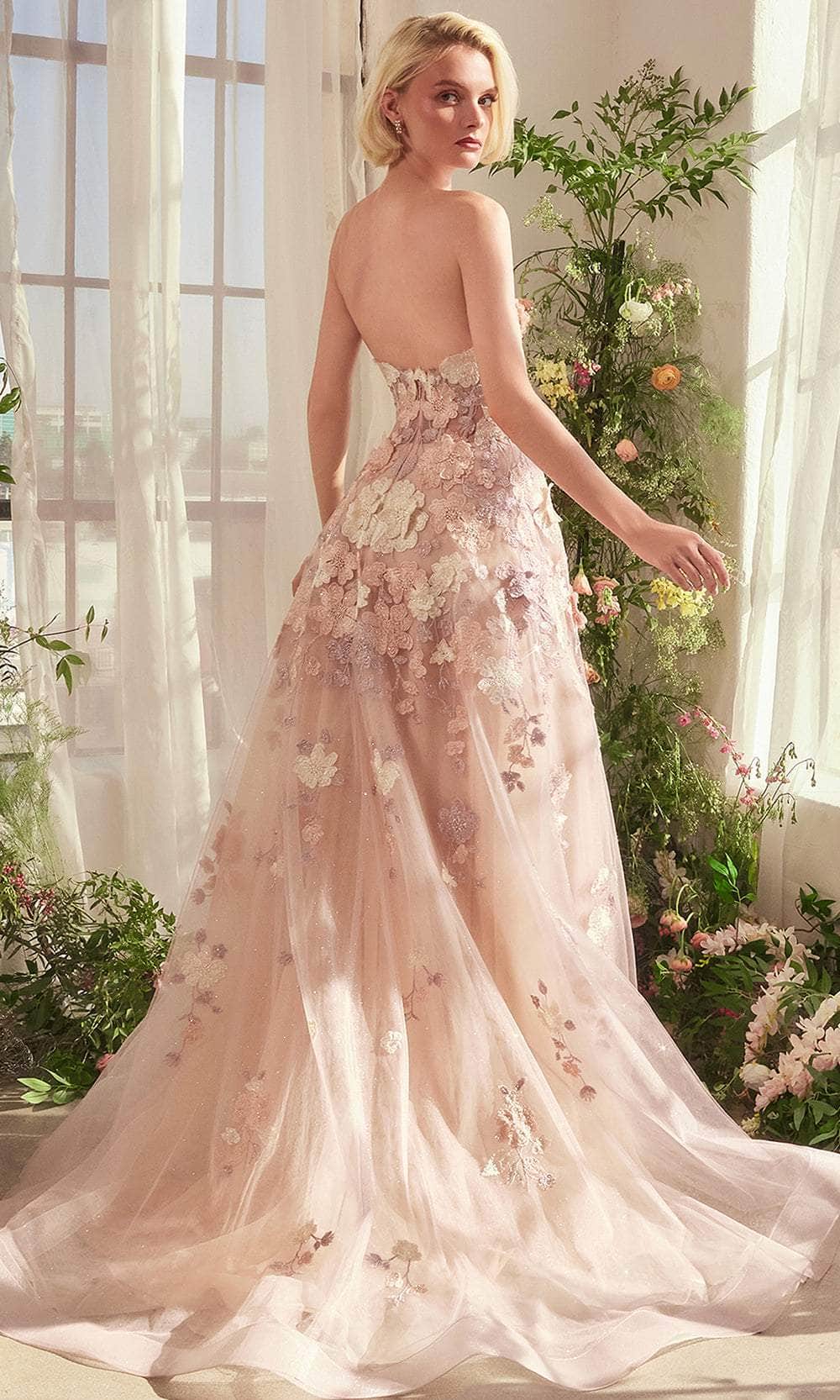 Andrea and Leo A1453 - Strapless Floral Appliqué Prom Gown - detail view