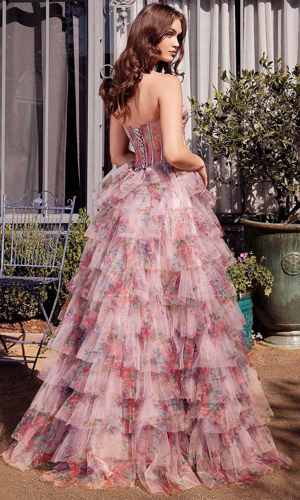 Andrea and Leo A1463 - Printed Strapless Corset Ballgown - back view