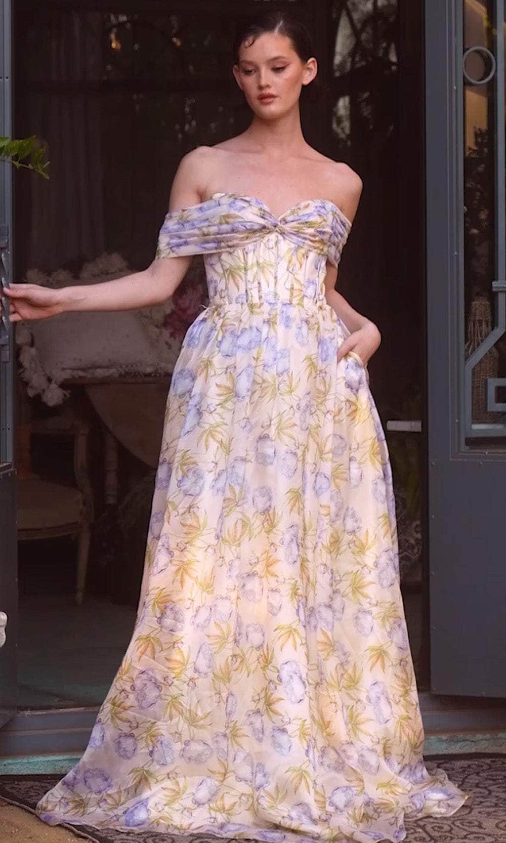 Andrea and Leo A1466 - Floral Print Off Shoulder Prom Gown - view 5