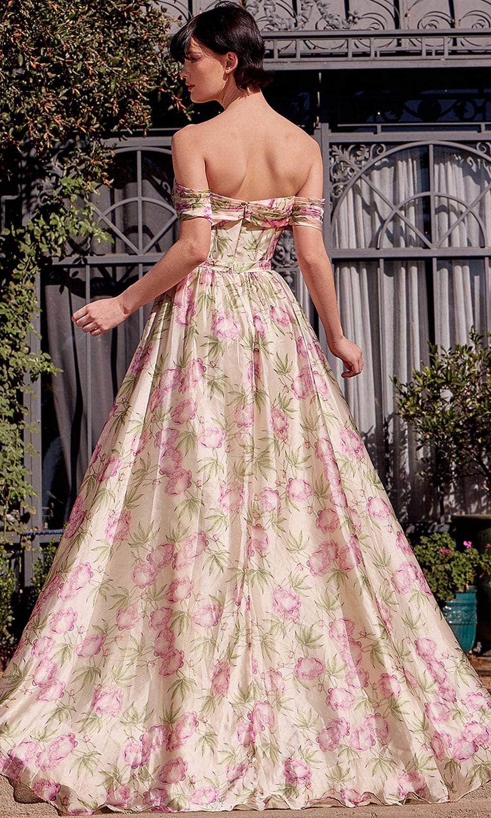Andrea and Leo A1466 - Floral Print Off Shoulder Prom Gown - detail view