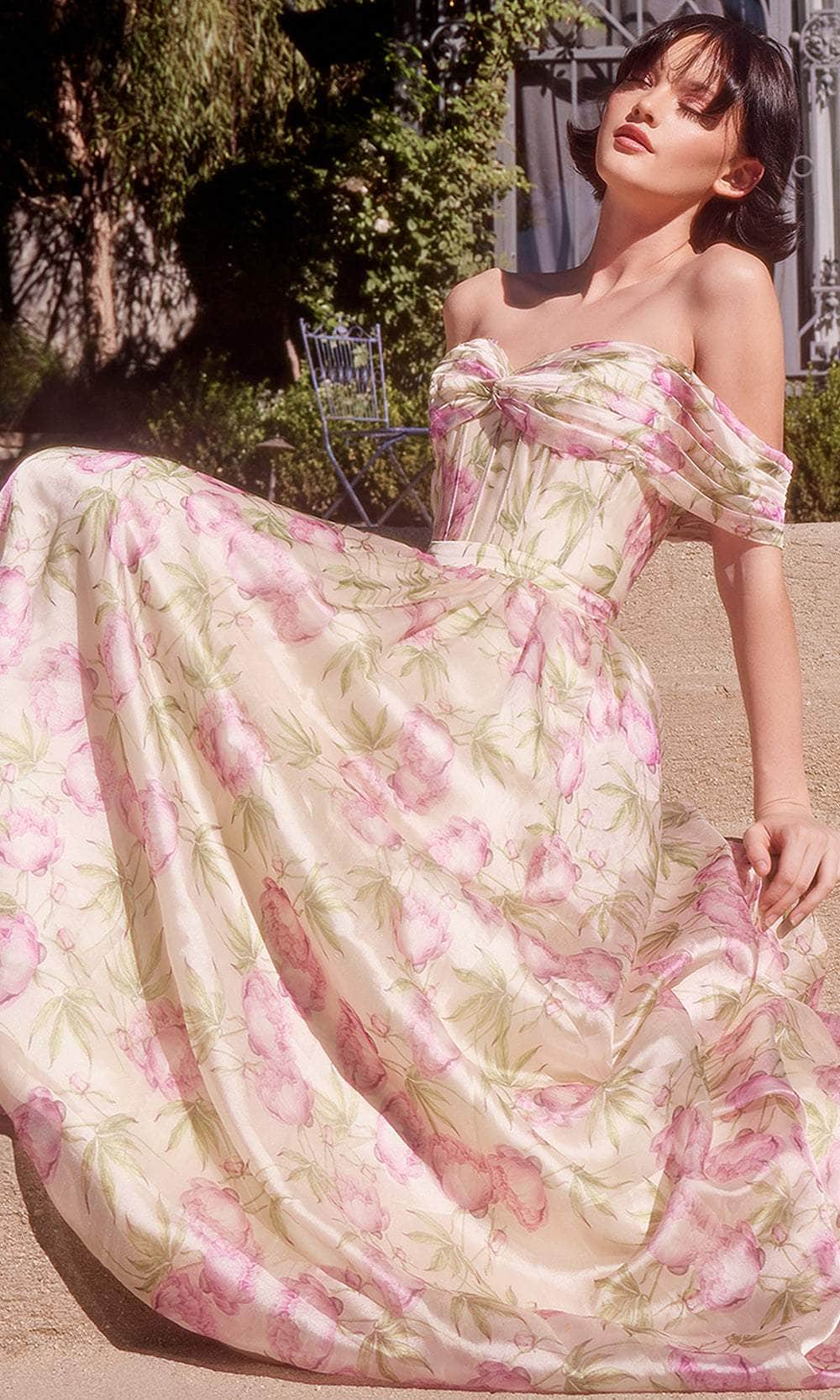 Andrea and Leo A1466 - Floral Print Off Shoulder Prom Gown - view 4