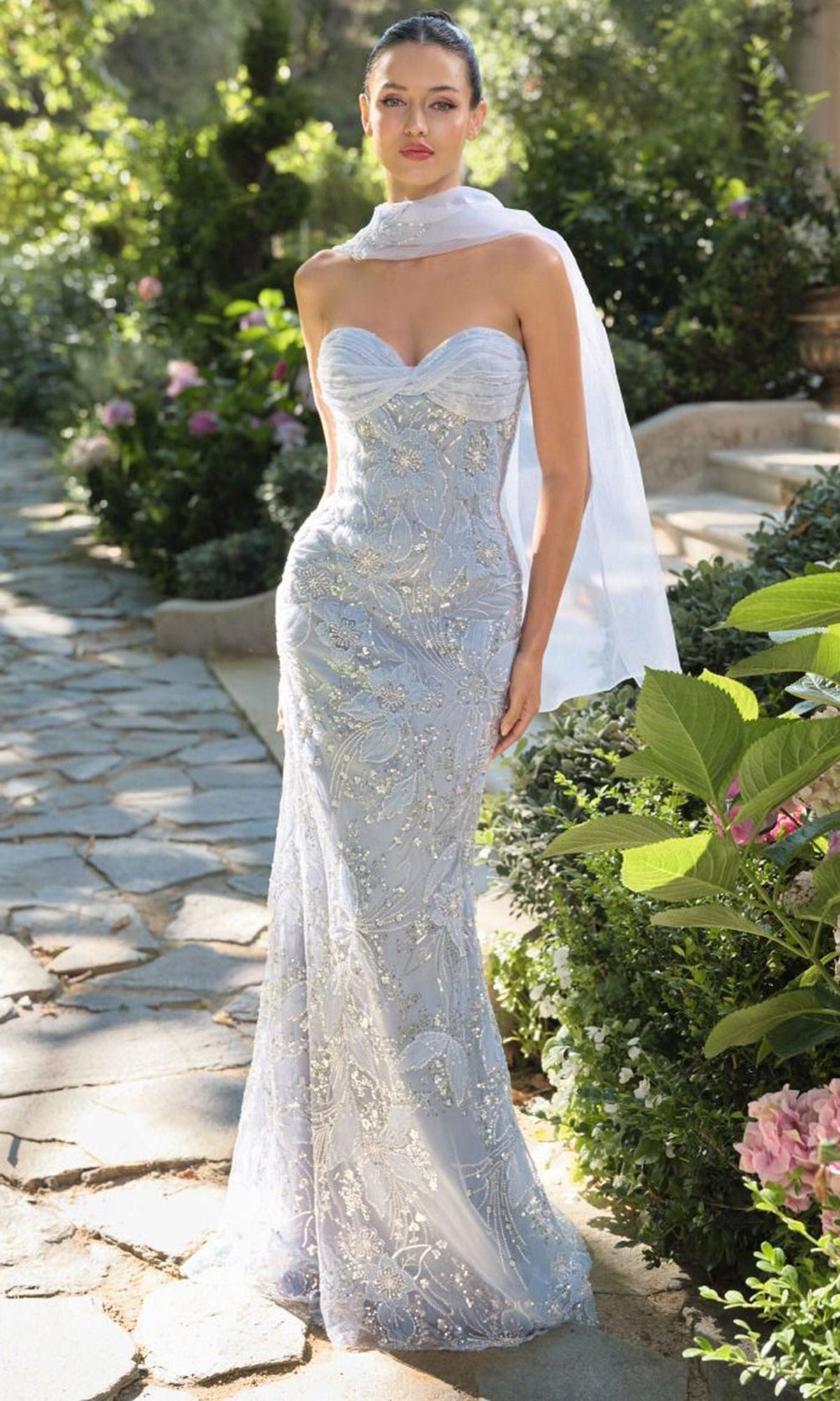 Andrea and Leo A1484 - Fitted Floral Embroidered Evening Gown